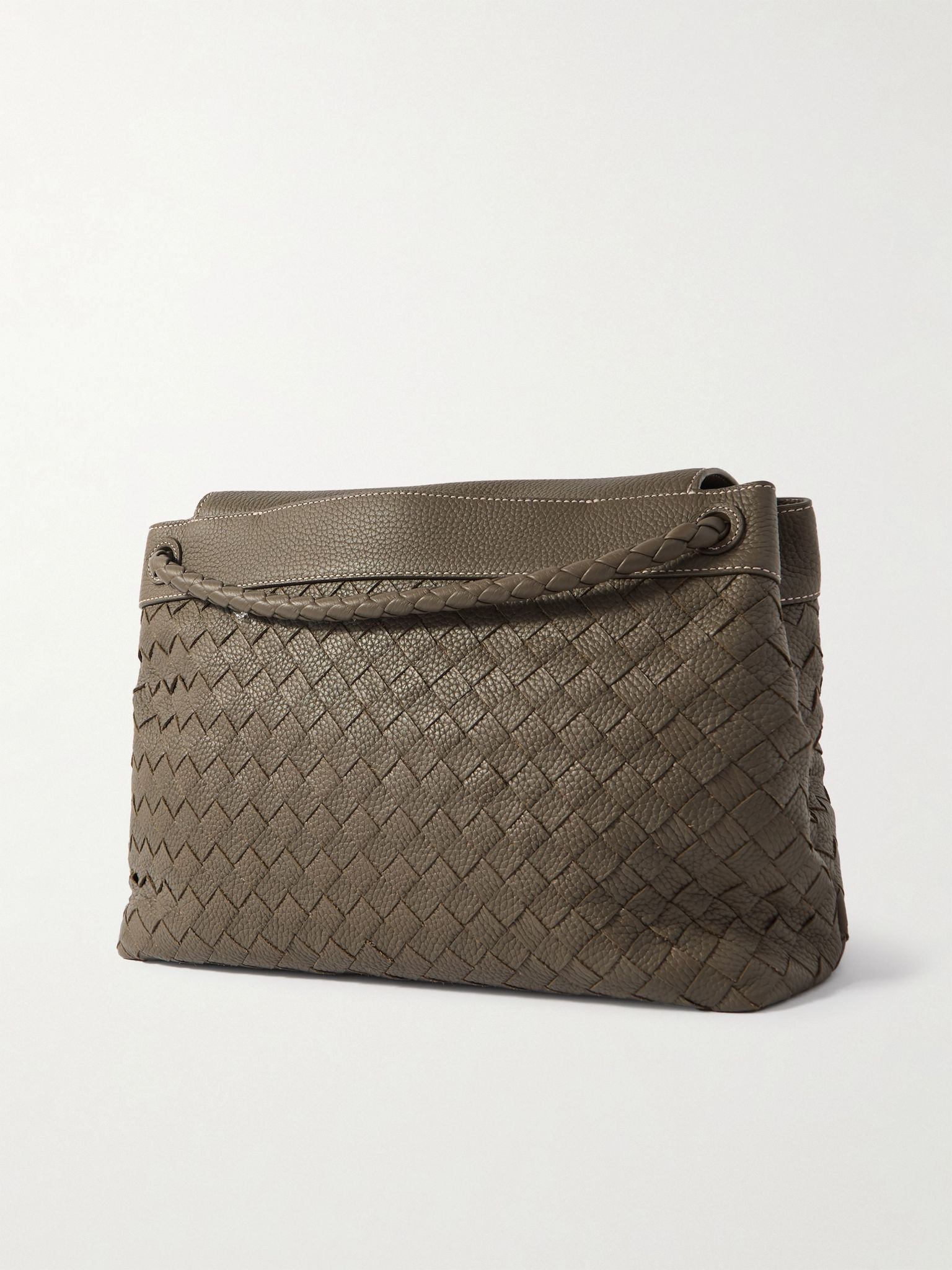 Andiamo Medium Intrecciato Full-Grain Leather Messenger Bag Green - 3