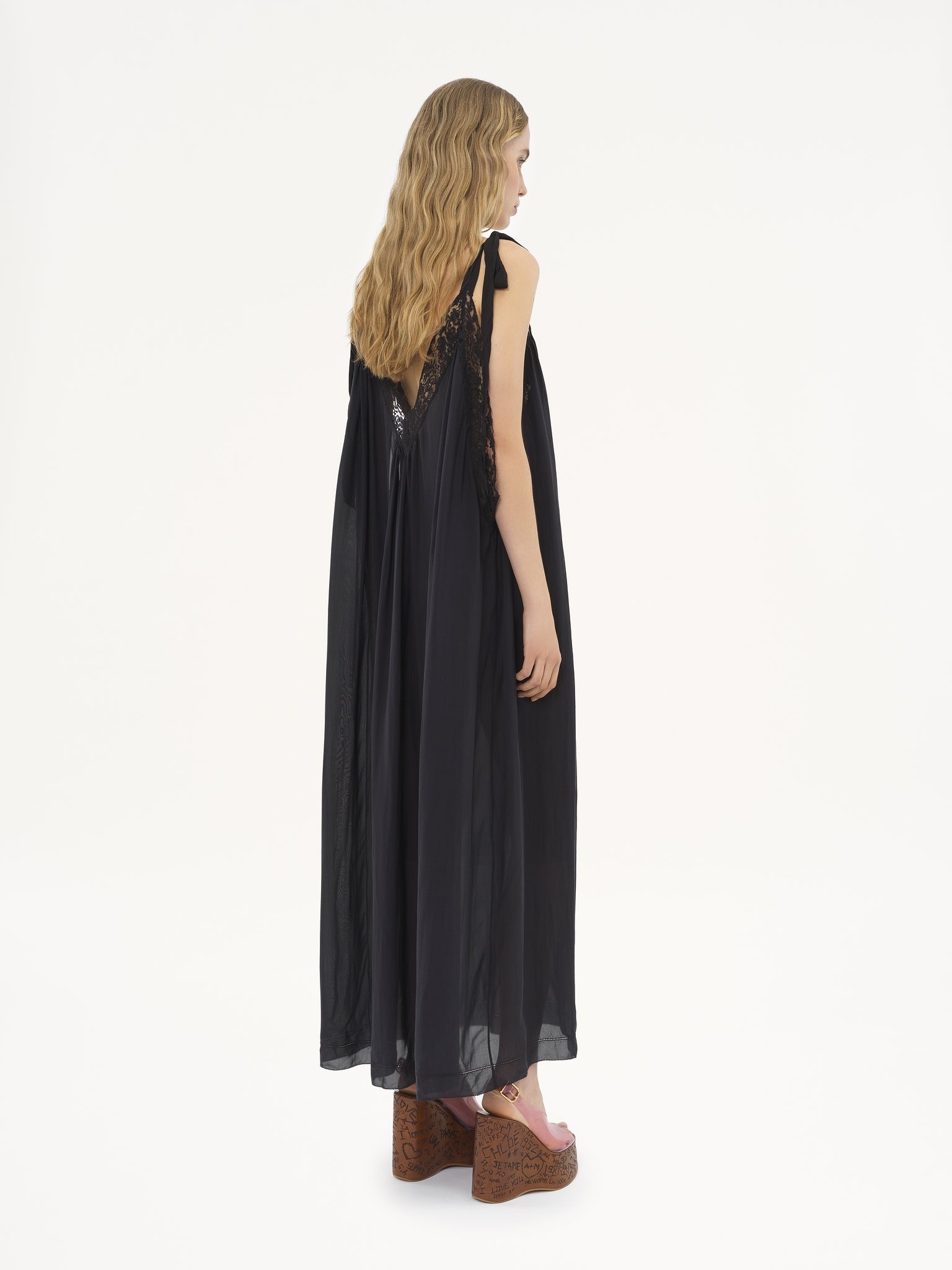 LONG SLIP DRESS IN SILK CHARMEUSE & LACE - 5