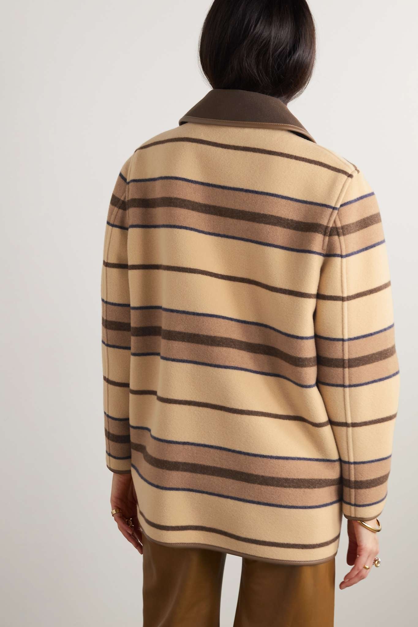 Leather-trimmed striped wool-felt jacket - 8