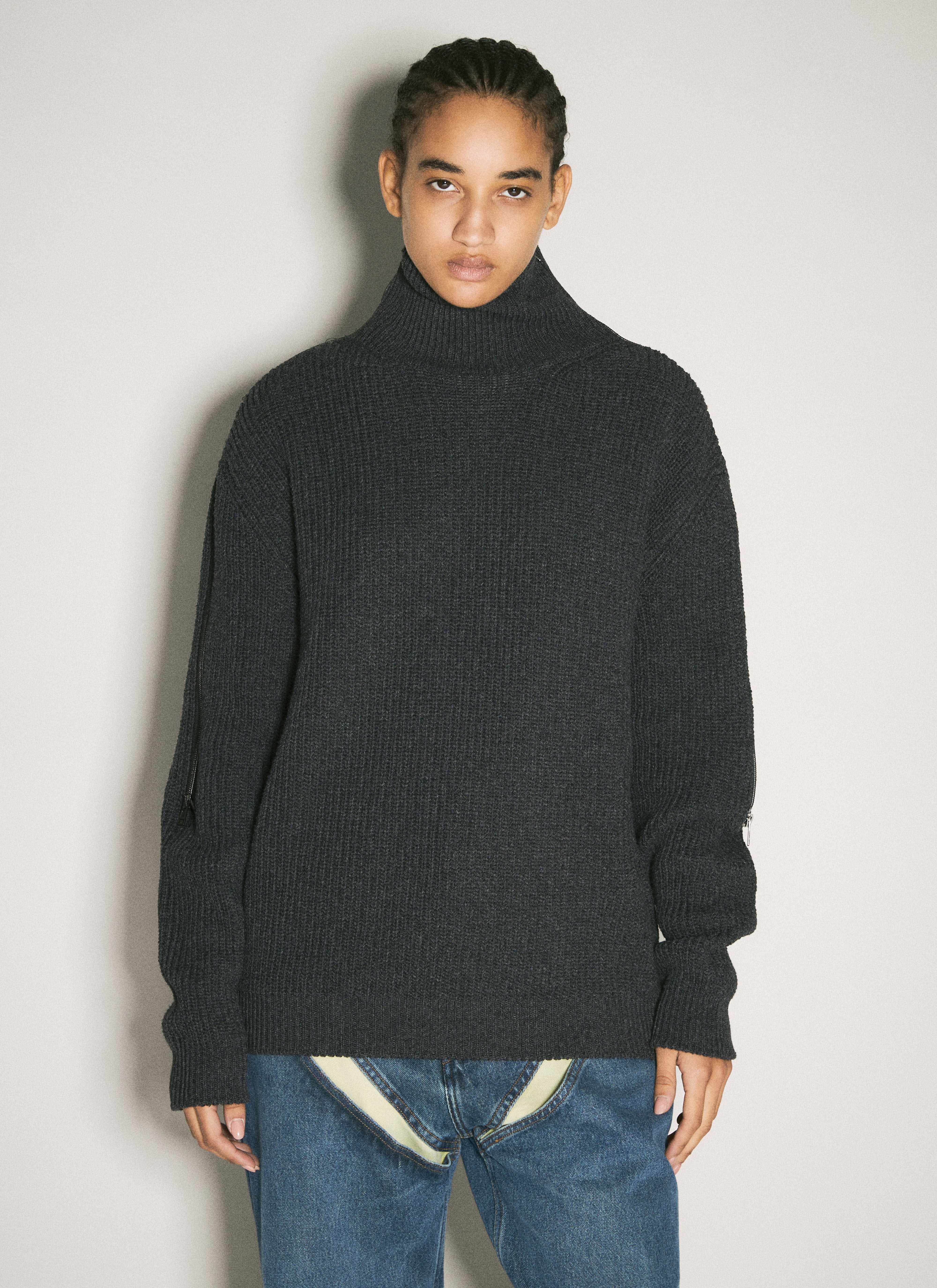 Zip-Insert Knit Sweater - 1
