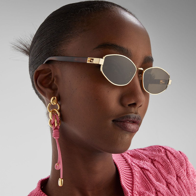 Fendi Candy Earrings Gold-colored metal and pink leather earrings 3