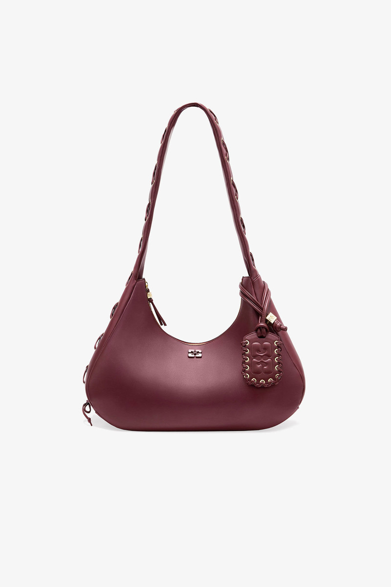 BURGUNDY MEDIUM LACES HOBO BAG 1