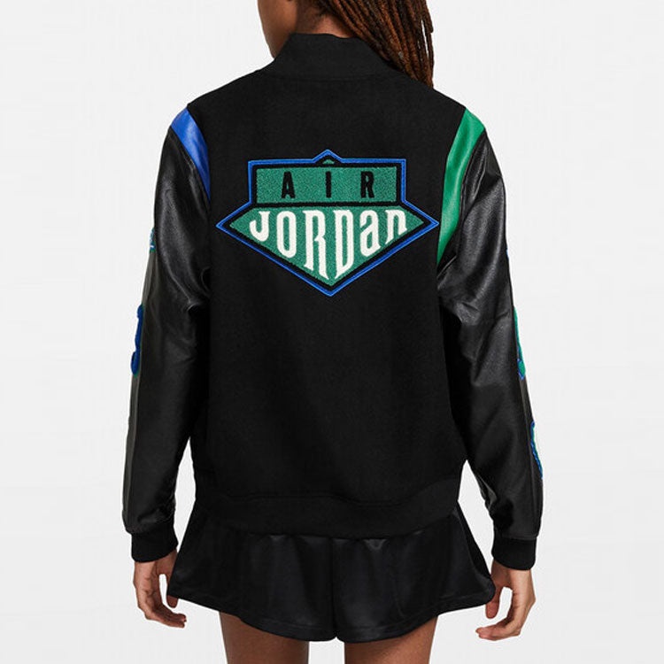 (WMNS) Air Jordan x Aleali May Stand-up Collar Baseball Jacket Black DC2435-010 - 5