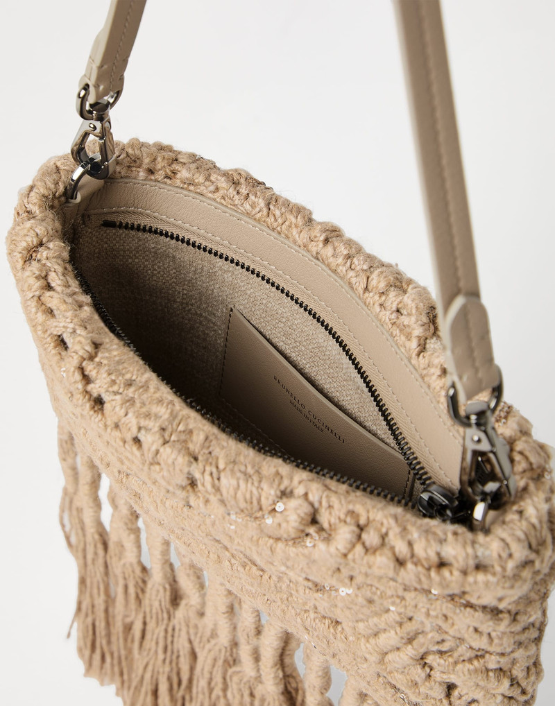 Handmade Dazzling Macramé OPERA knit bag in silk and linen 5