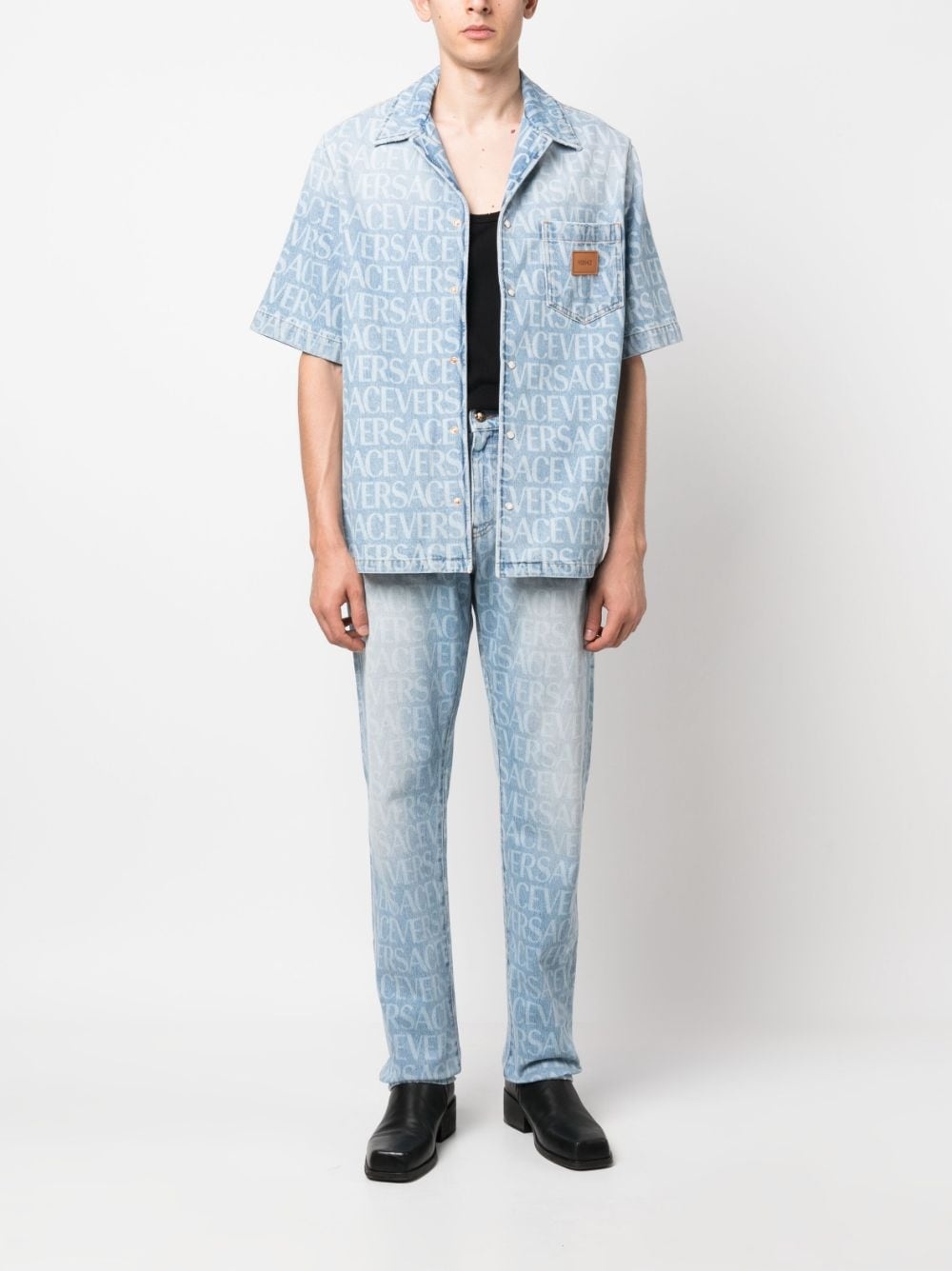 Allover logo-print denim shirt - 2