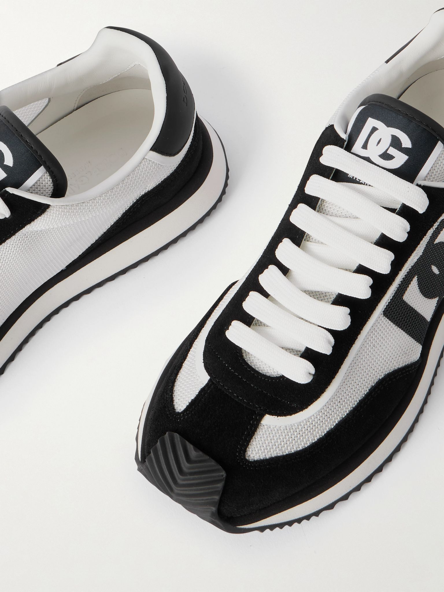 Logo-Print Mesh, Leather and Suede Sneakers Black - 5