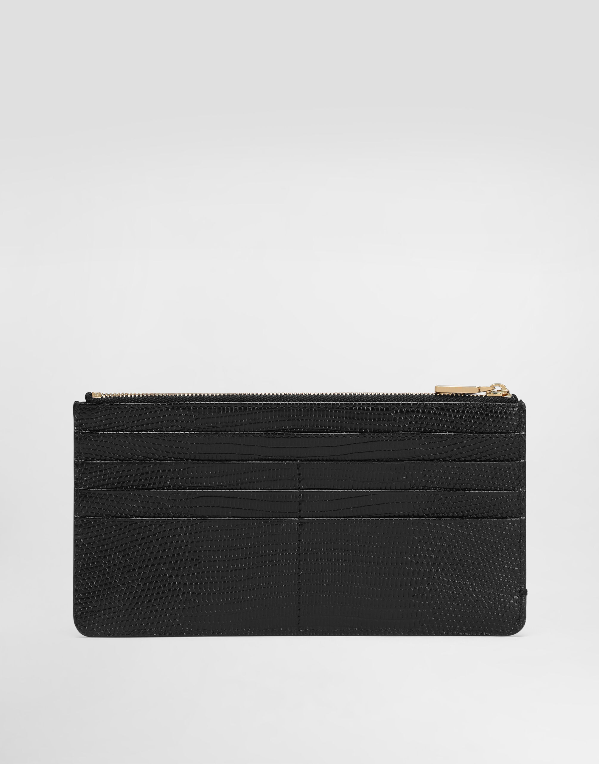 Iguana-print leather card holder with plate - 3