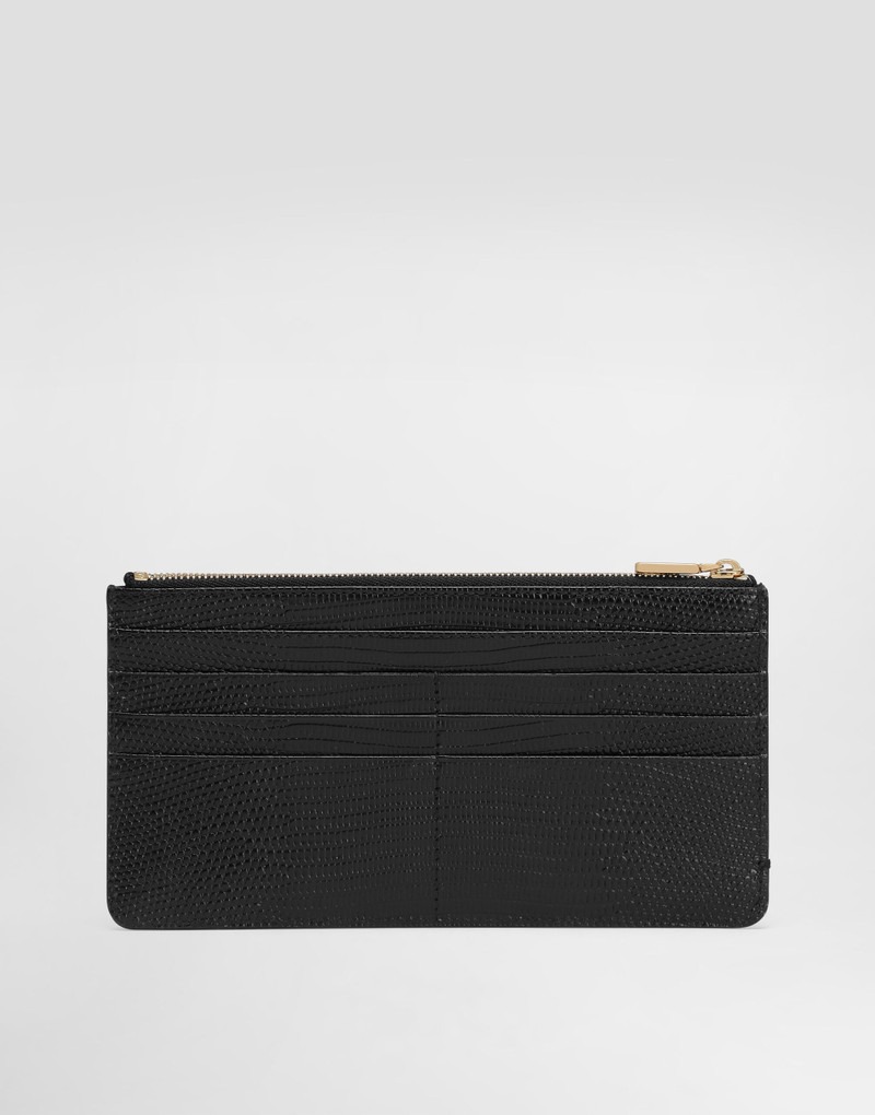 Iguana-print leather card holder with plate 3