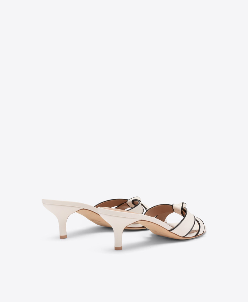 Raquel 45 White & Black Knotted Leather Kitten Heel Sandals 3