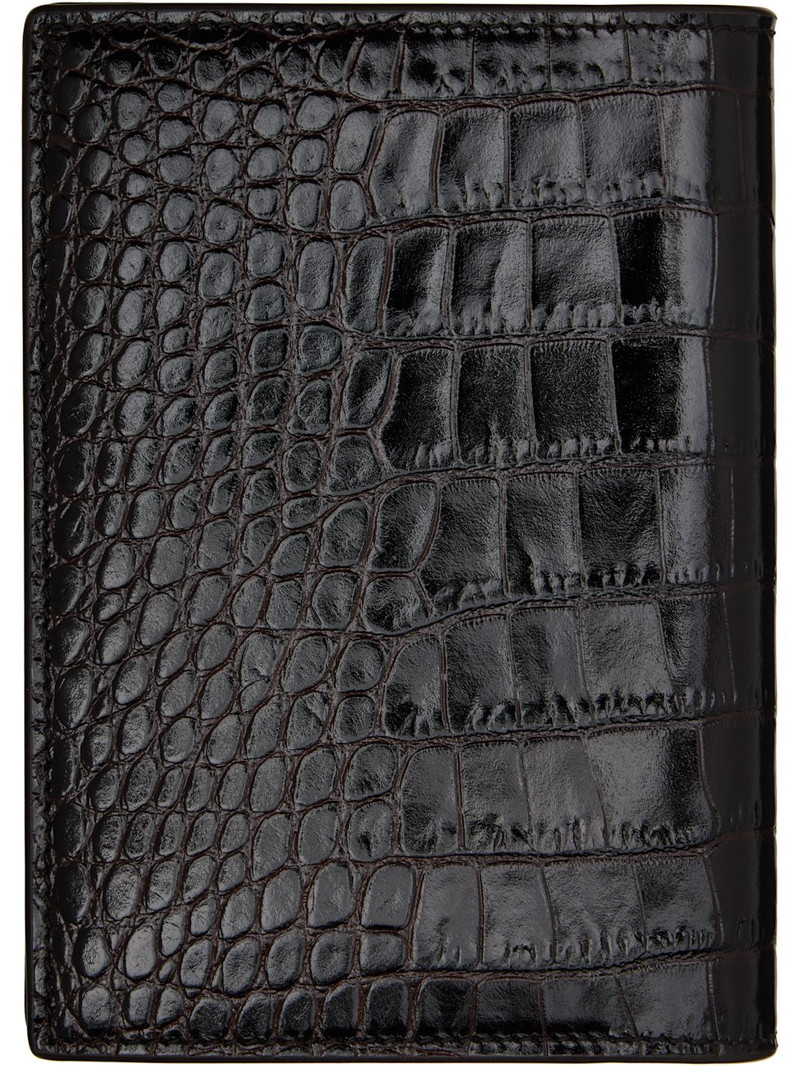 TOM FORD Brown Shiny Printed Croc T Line Passport Holder outlook