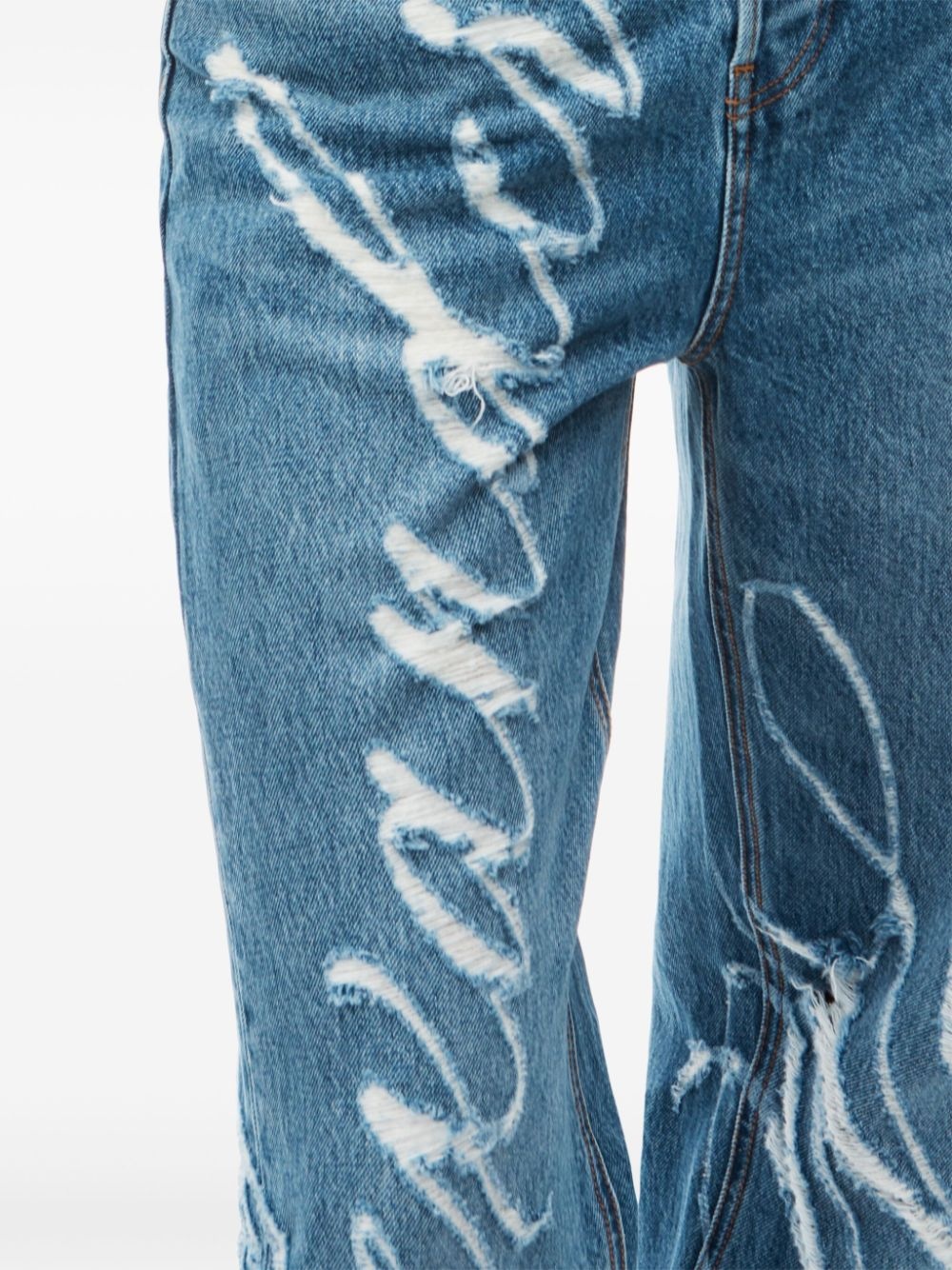 logo-frayed wide-leg jeans - 5