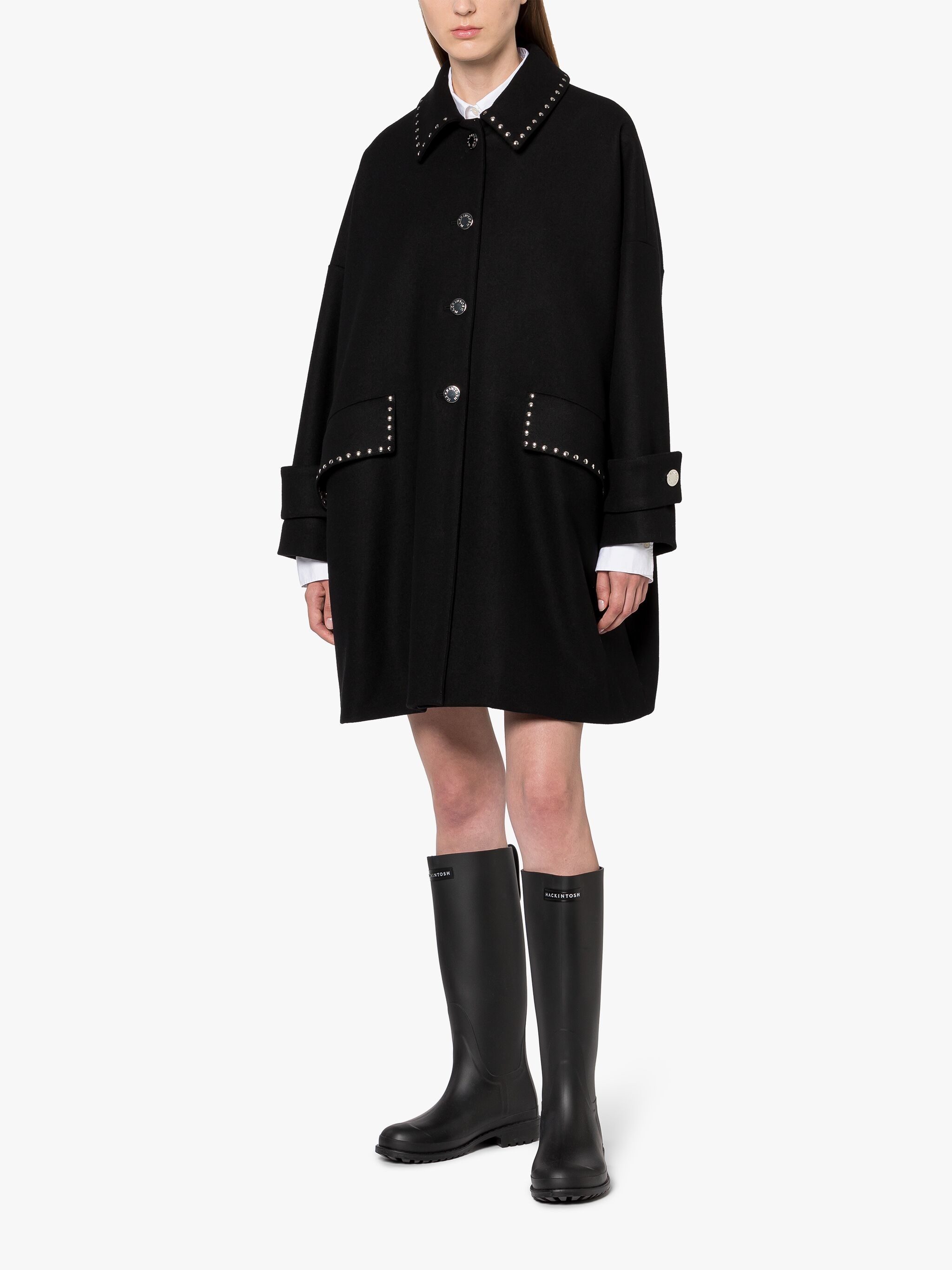 HUMBIE BLACK WOOL OVERCOAT - 2