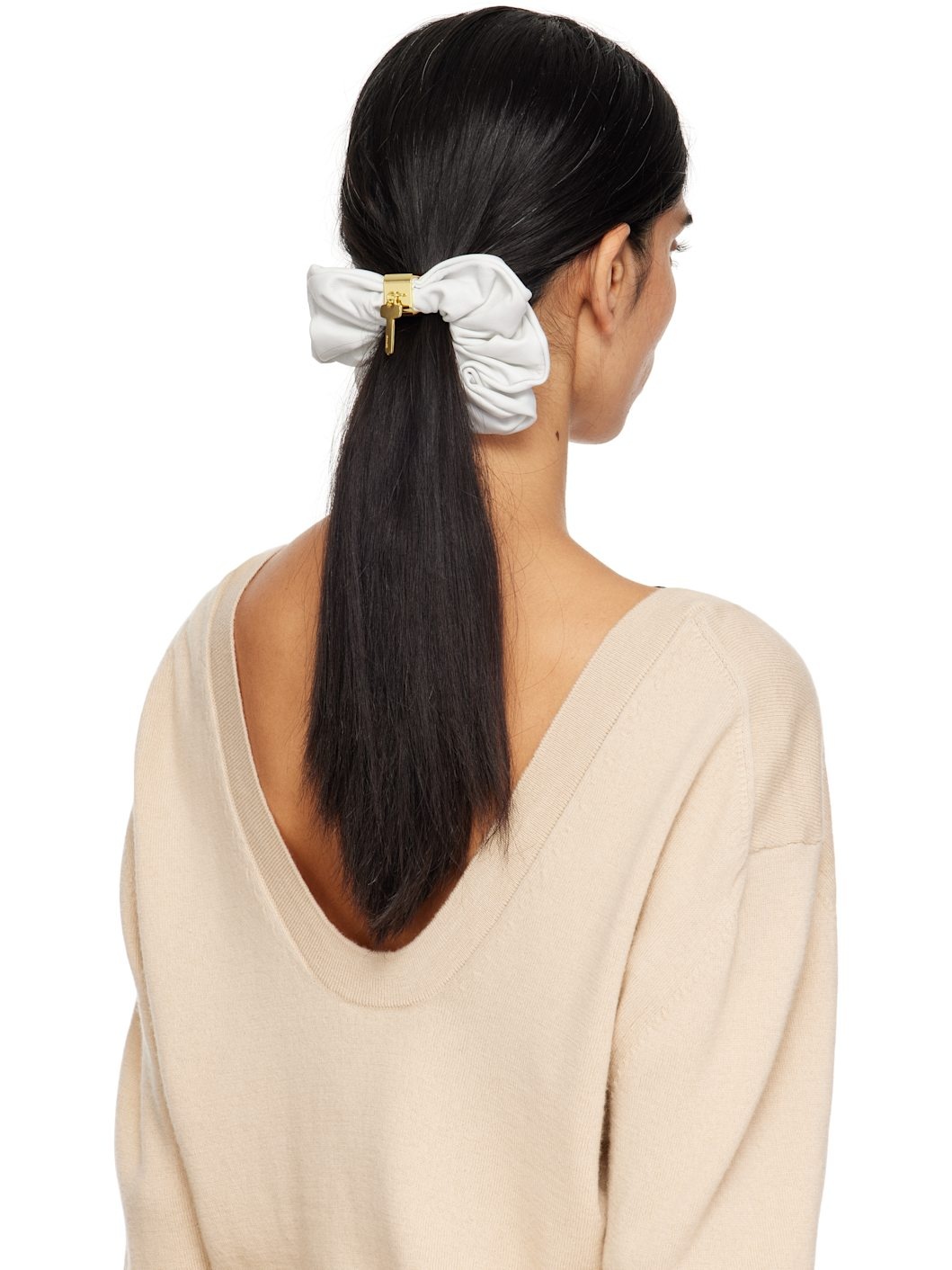 White Key Charm Leather Scrunchie - 3