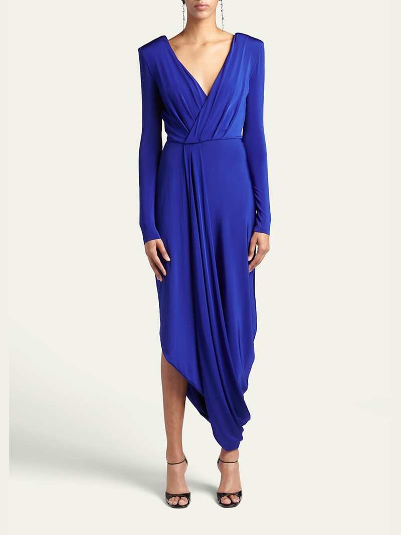 GIORGIO ARMANI V-Neck Draped Jersey Maxi Dress outlook