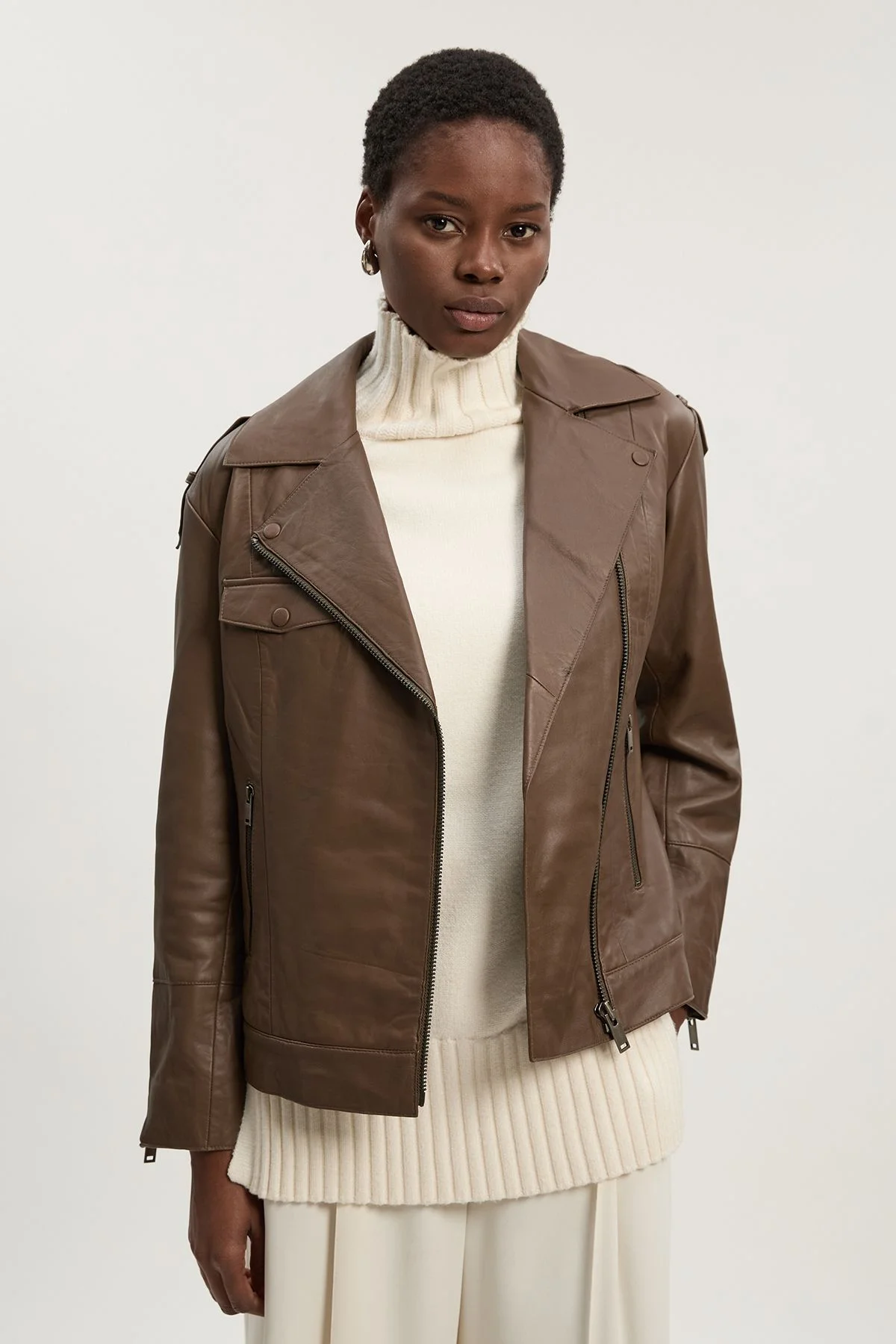 Leather Minimal Biker Jacket - 1