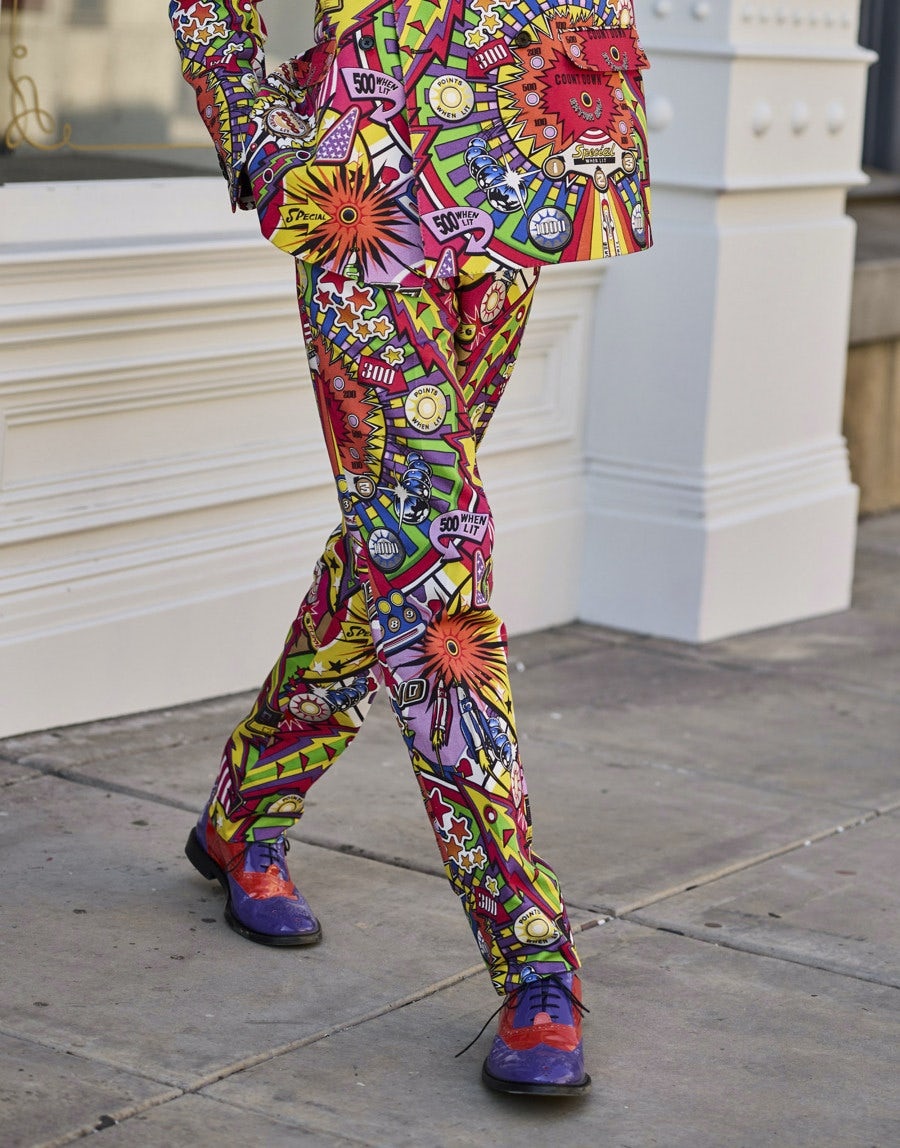 STRETCH GABARDINE PINBALL PRINT TROUSERS - 5