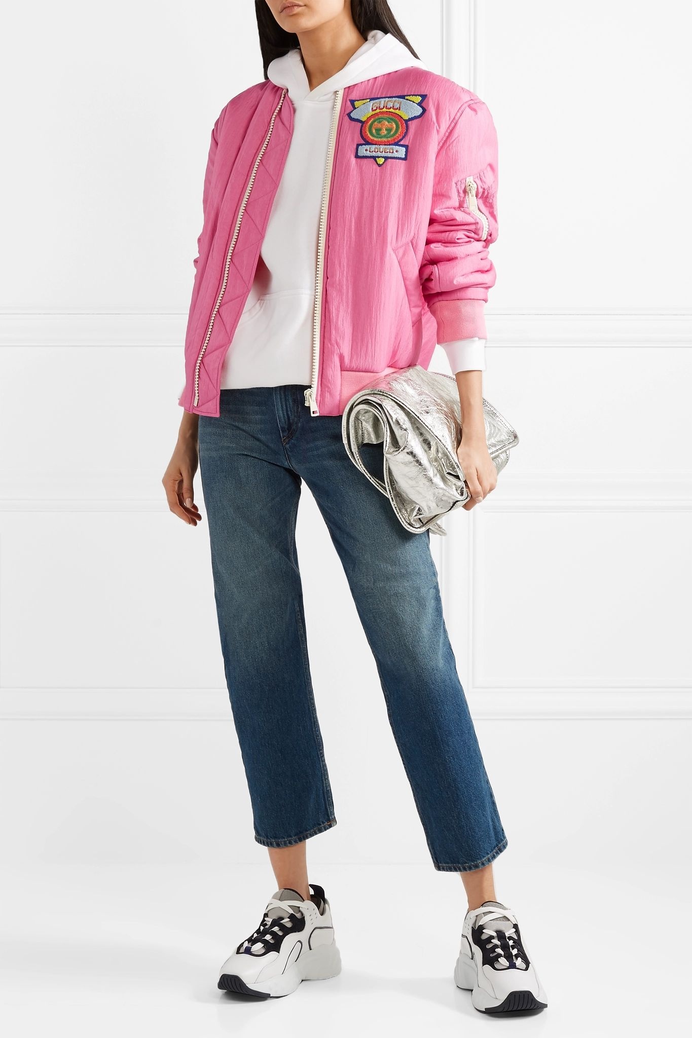 Appliquéd satin-shell bomber jacket - 2