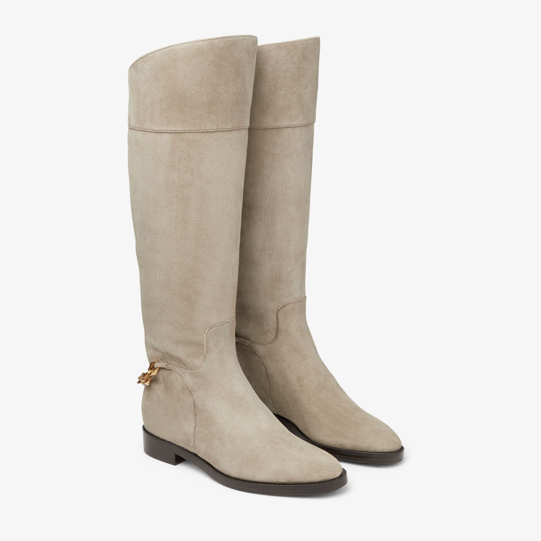 Nell Knee Boot Flat
Taupe Suede Knee-High Boots with Chain - 3