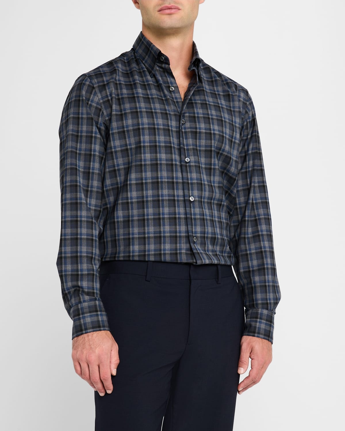 Men's Wool Check Casual Button-Down Shirt - 4