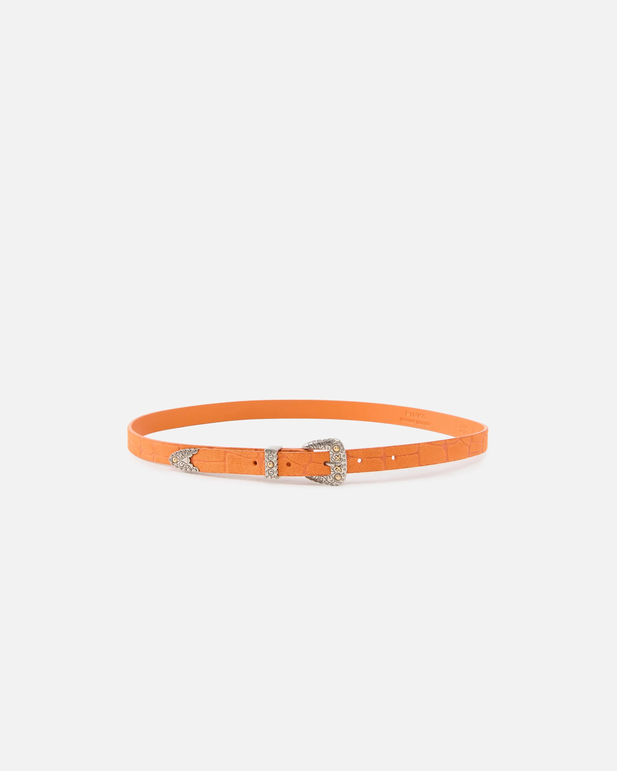 CROCODILE-PRINT LEATHER BELT WITH TEXAN BUCKLE, 1.7 CM - 1