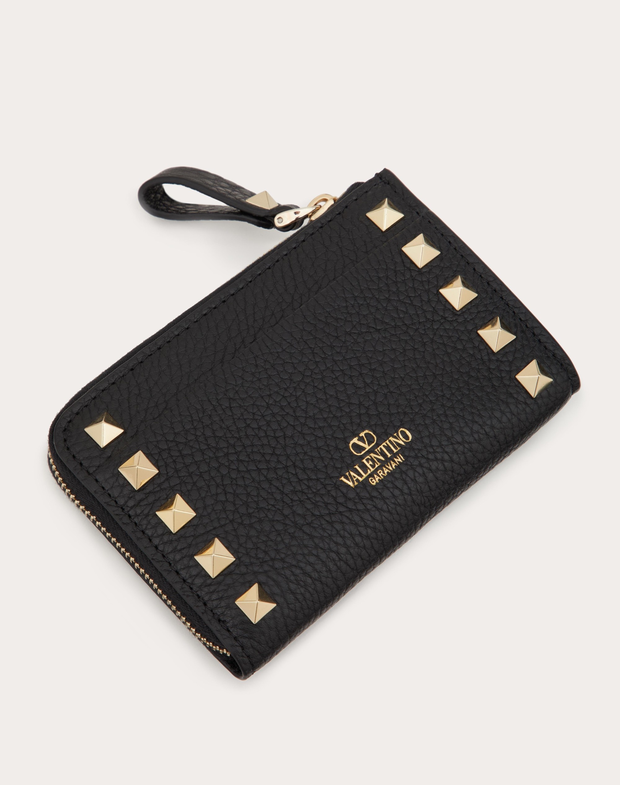 ROCKSTUD CARD HOLDER IN GRAINY CALFSKIN WITH KEY CHAIN - 3