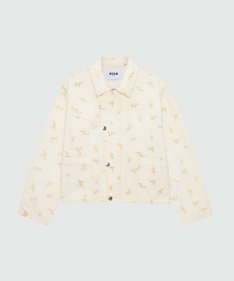 Off-white cotton canvas jacket with floral print 1