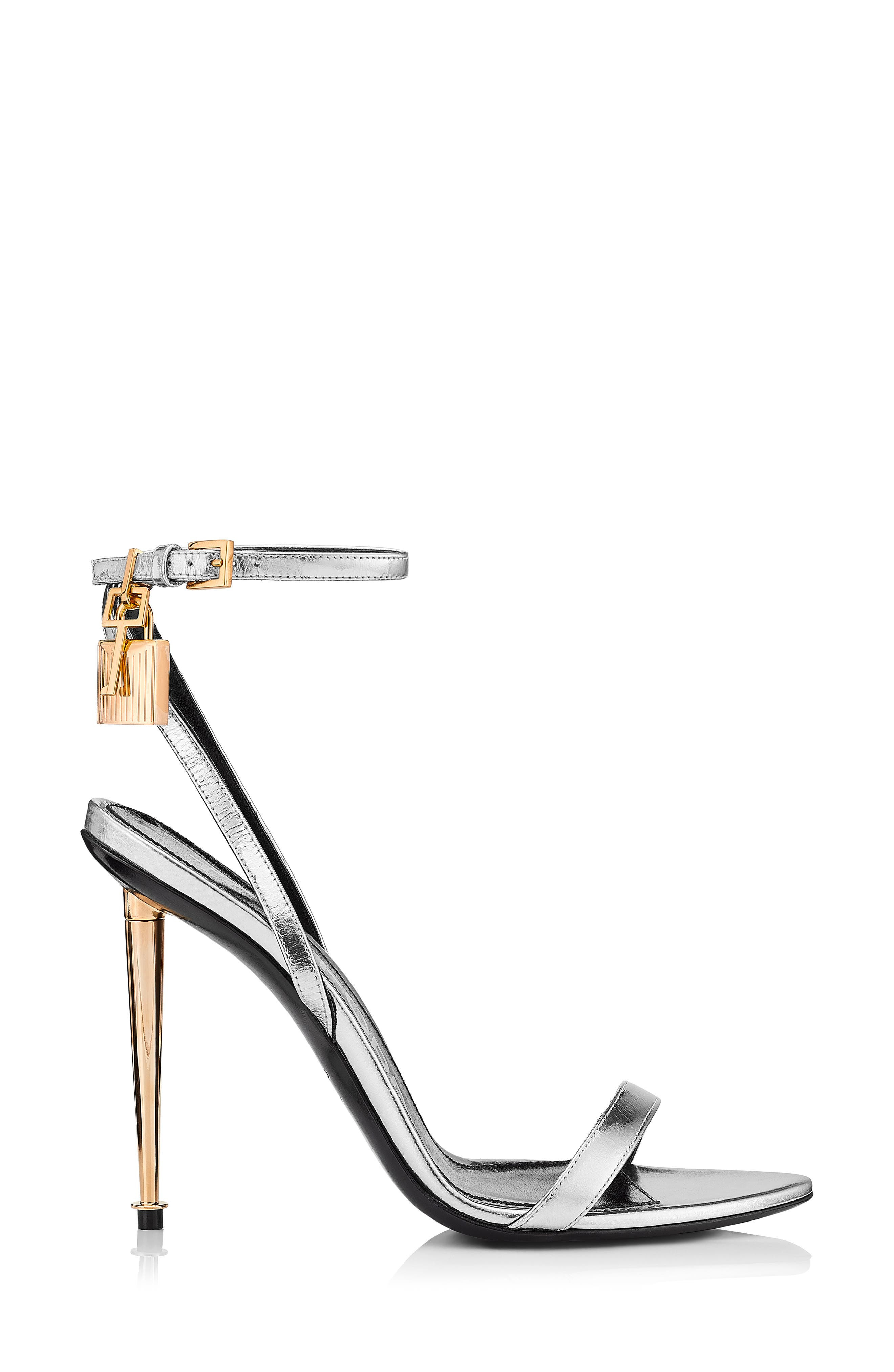 Padlock Naked Metallic Pointy Toe Sandal - 3