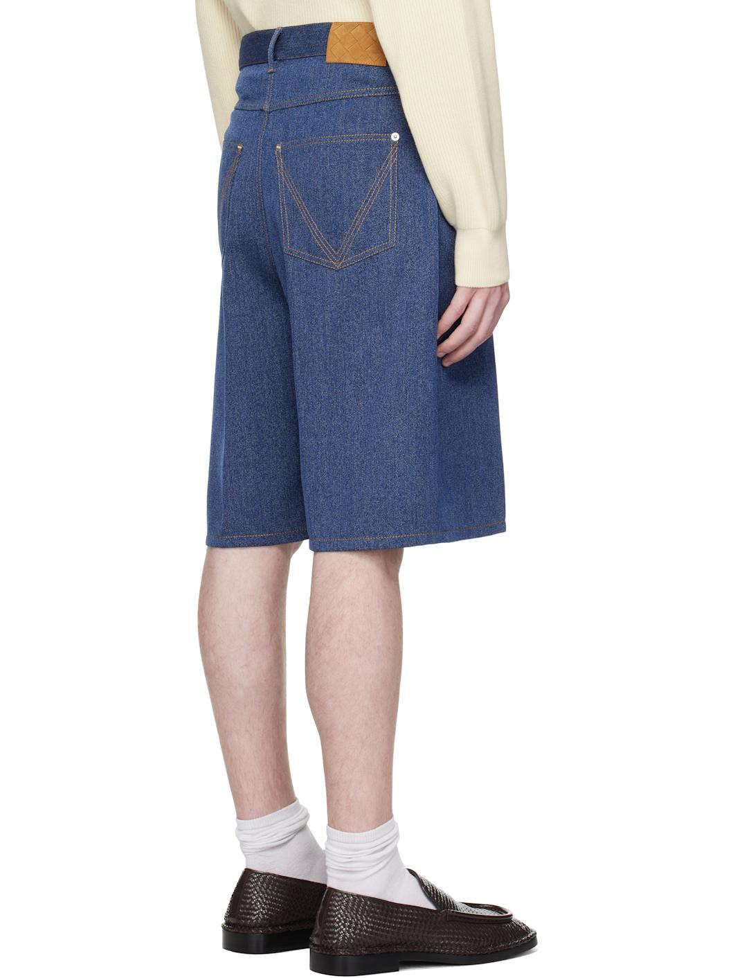 Blue Melange Drill Shorts - 3