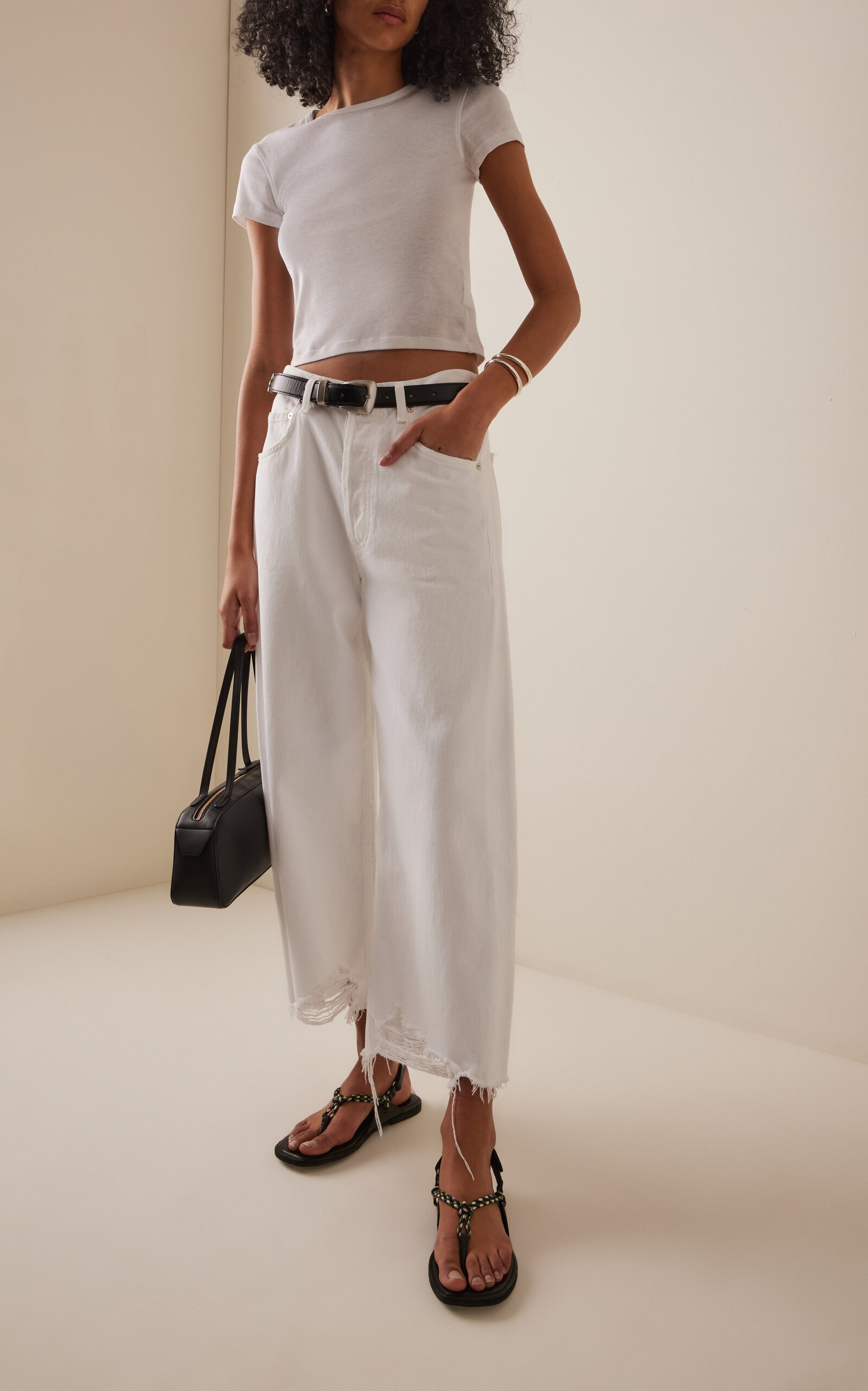 Ayla Raw-Hem Cropped Wide-Leg Jeans white - 2