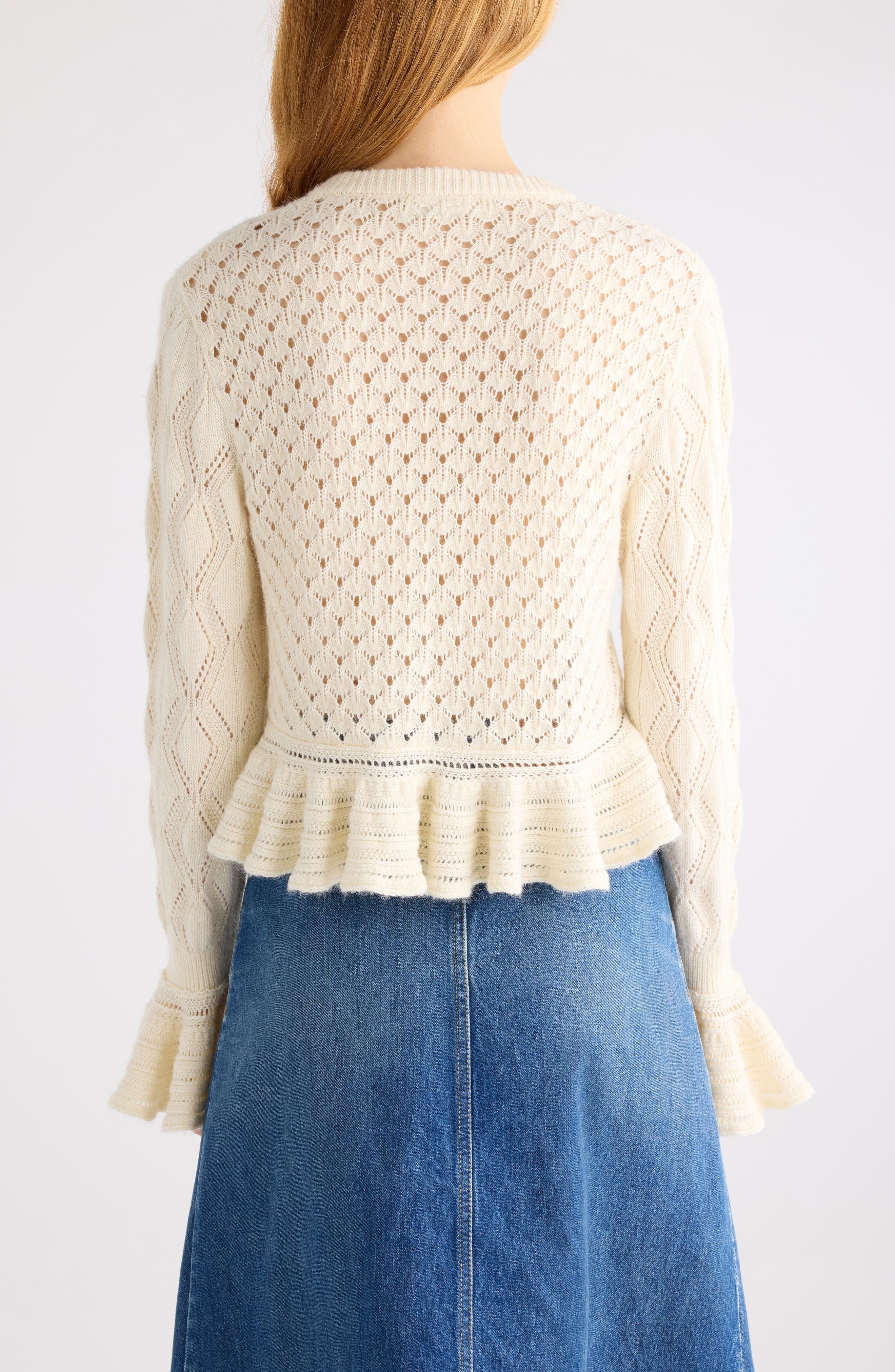 Chloé Mixed Pointelle Stitch Cotton, Alpaca & Silk Blend Cardigan in Iconic Milk at Nordstrom - 3