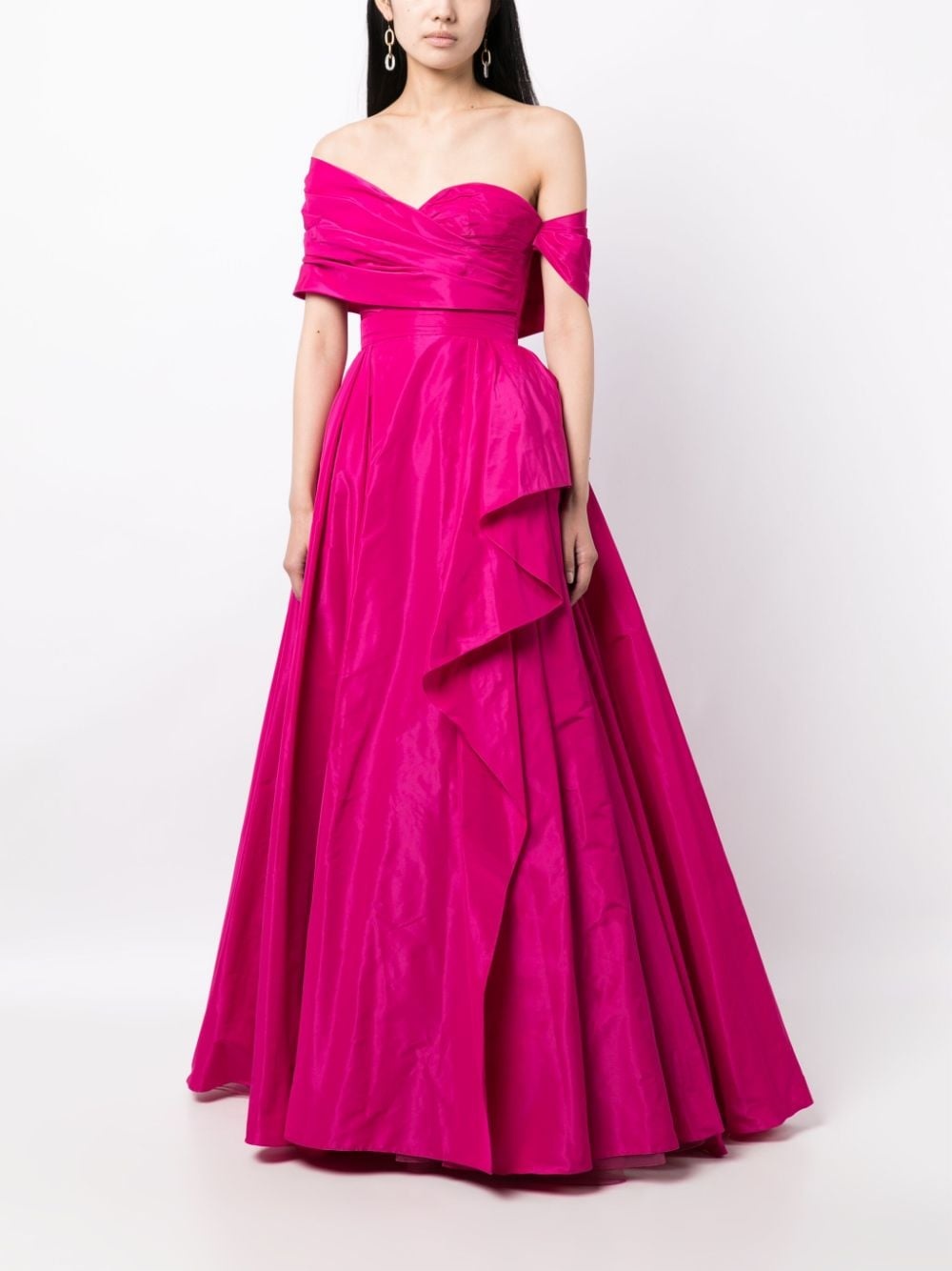 asymmetric off-shoulder silk gown - 2