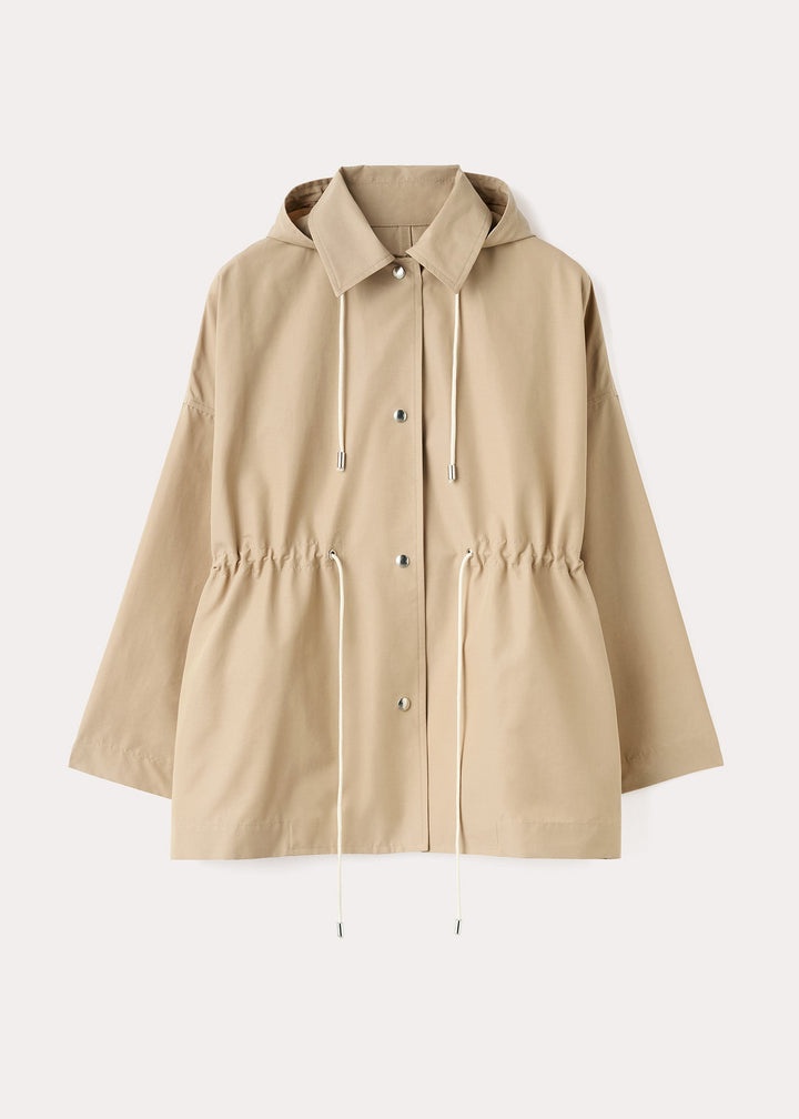 Hooded cotton-nylon parka trench beige - 1