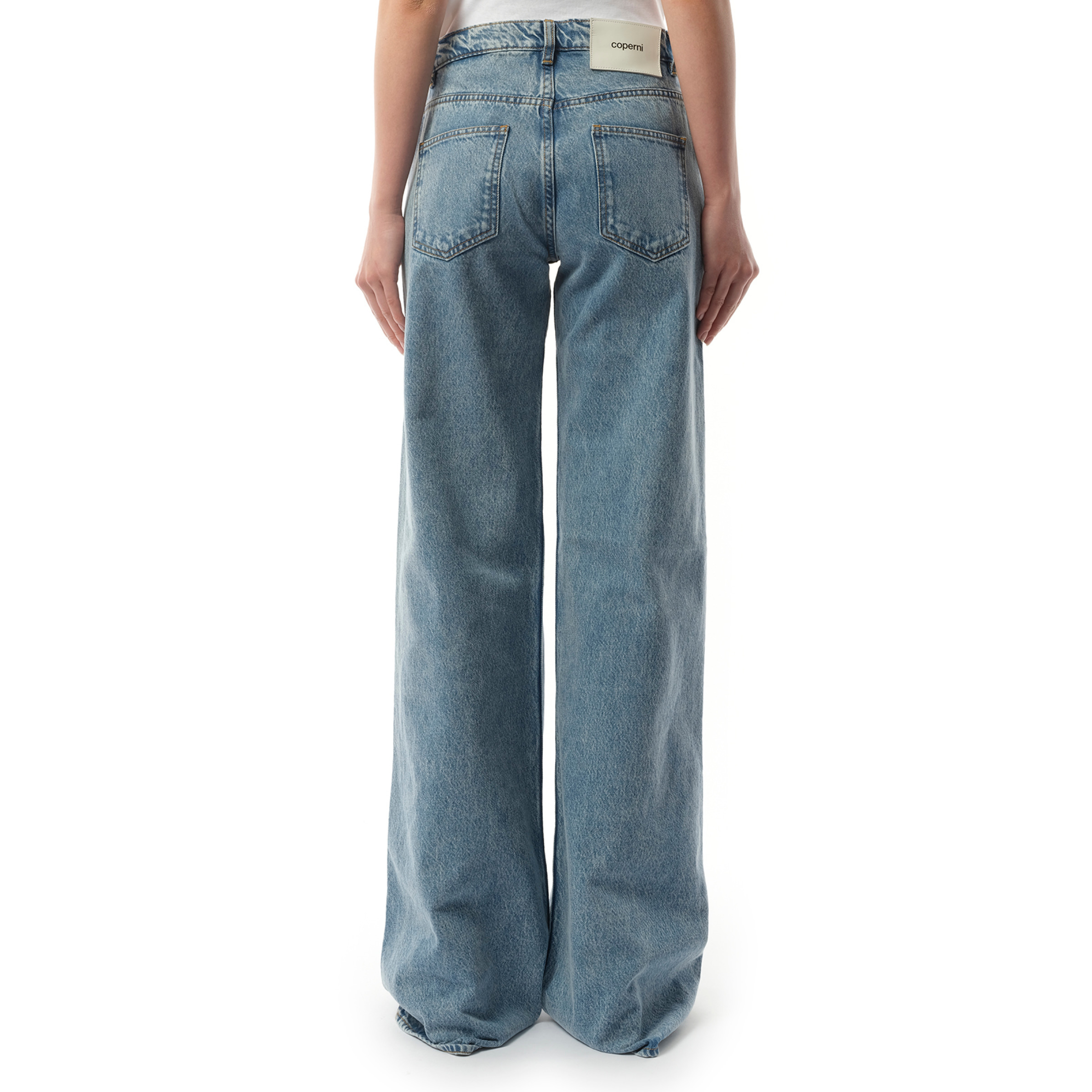 Wide Leg Denim Pants in Blue Washed - 6