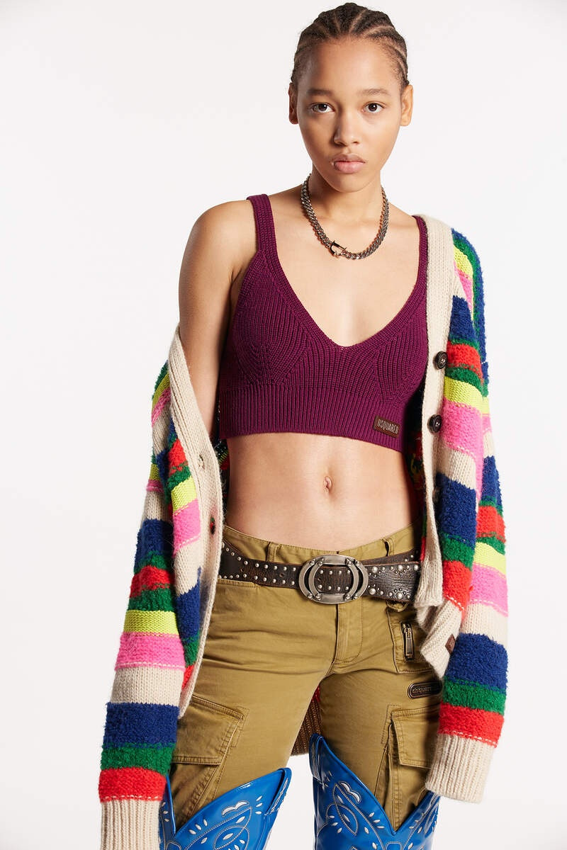 CROPPED TOP HALF CARDIGAN STITCH KNIT 1