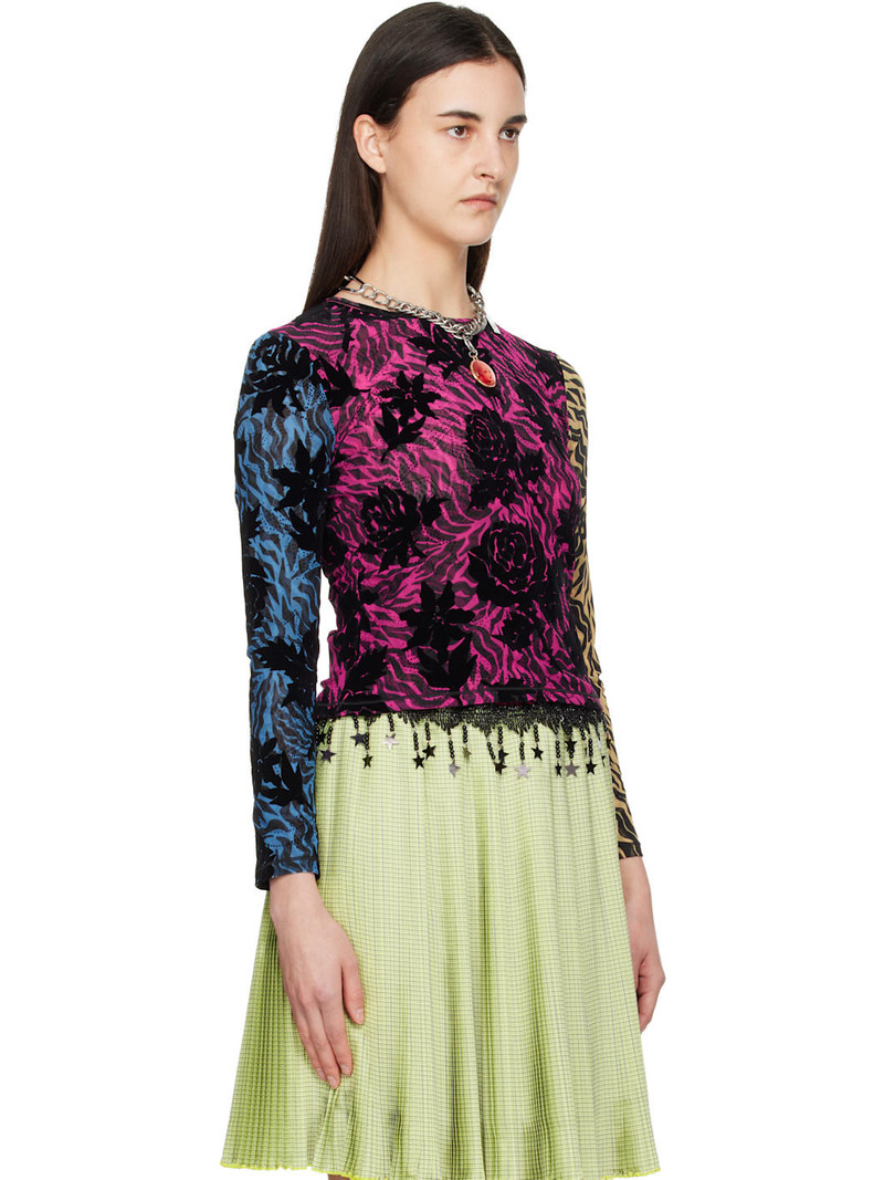 Multicolor Totally Tiger Flocked Mesh Top 2