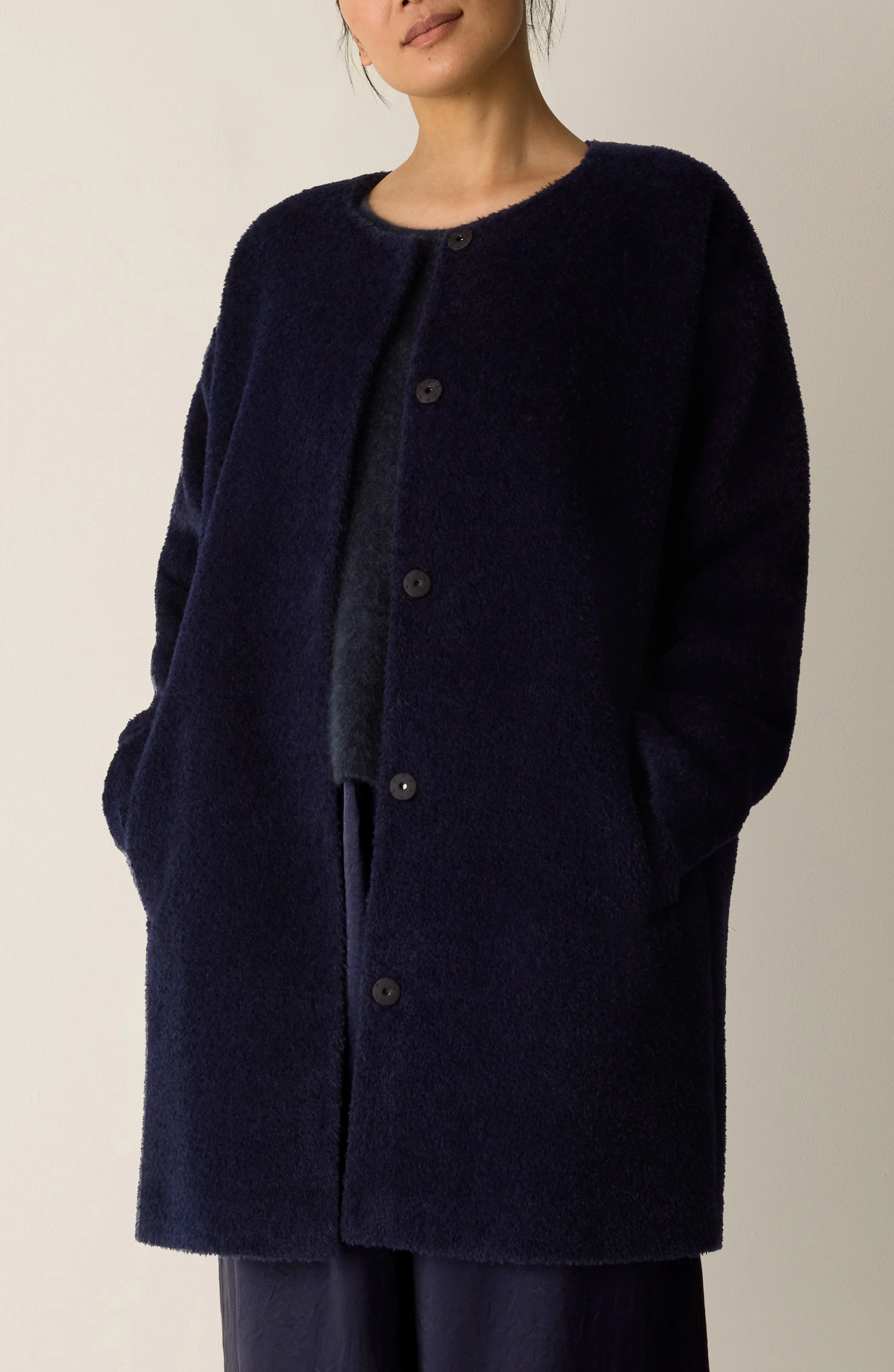 Eileen Fisher Collarless Wool & Alpaca Blend Coat in Ink at Nordstrom - 1