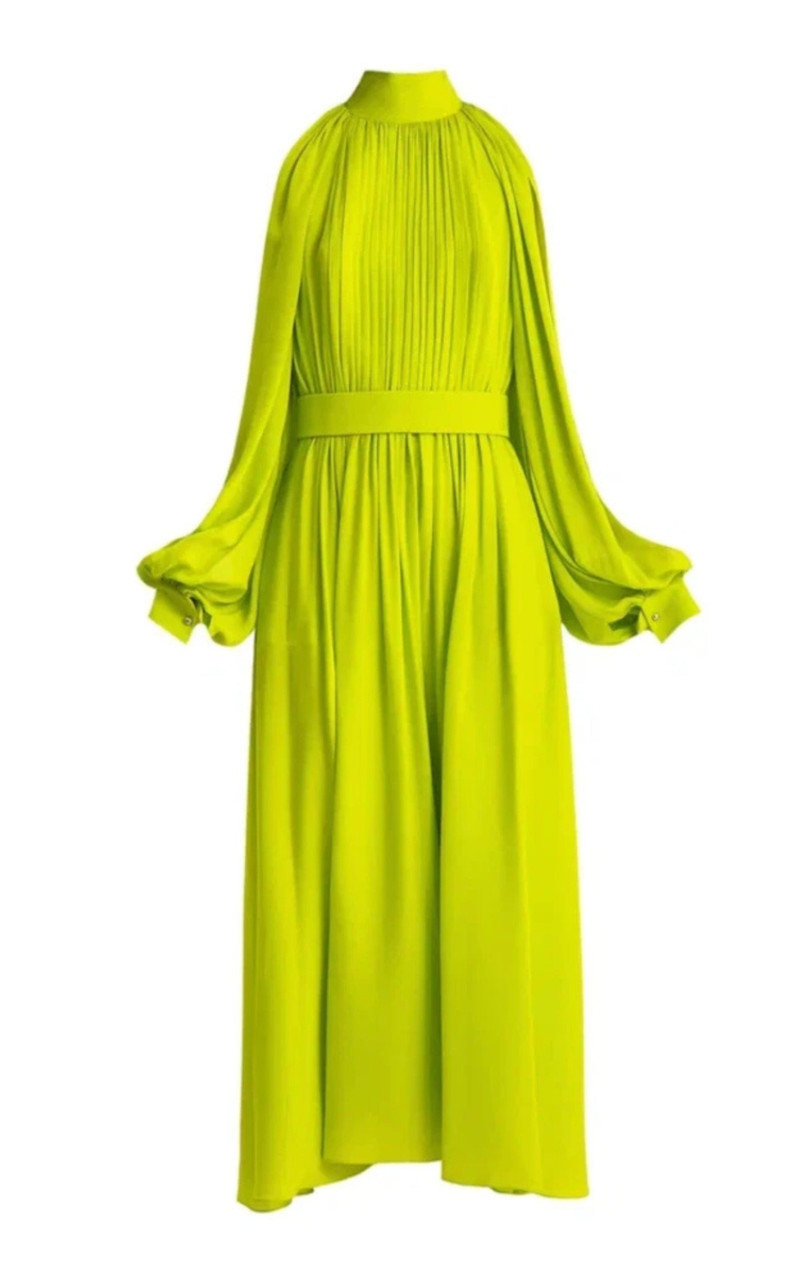 Lime Green Silk Dress - 1