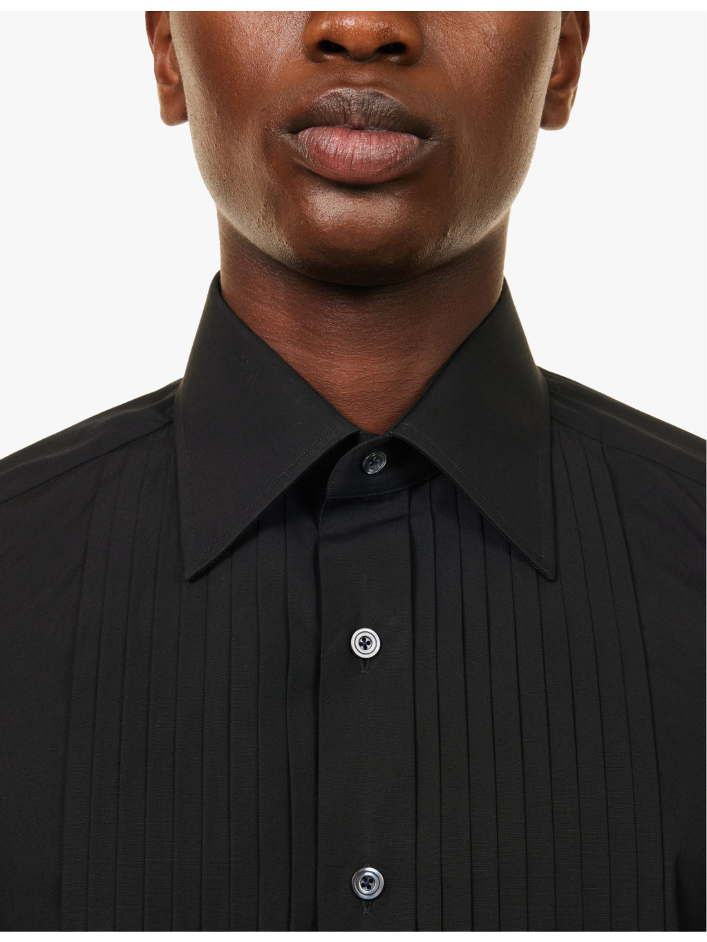 Pleated-bib slim-fit cotton shirt - 5