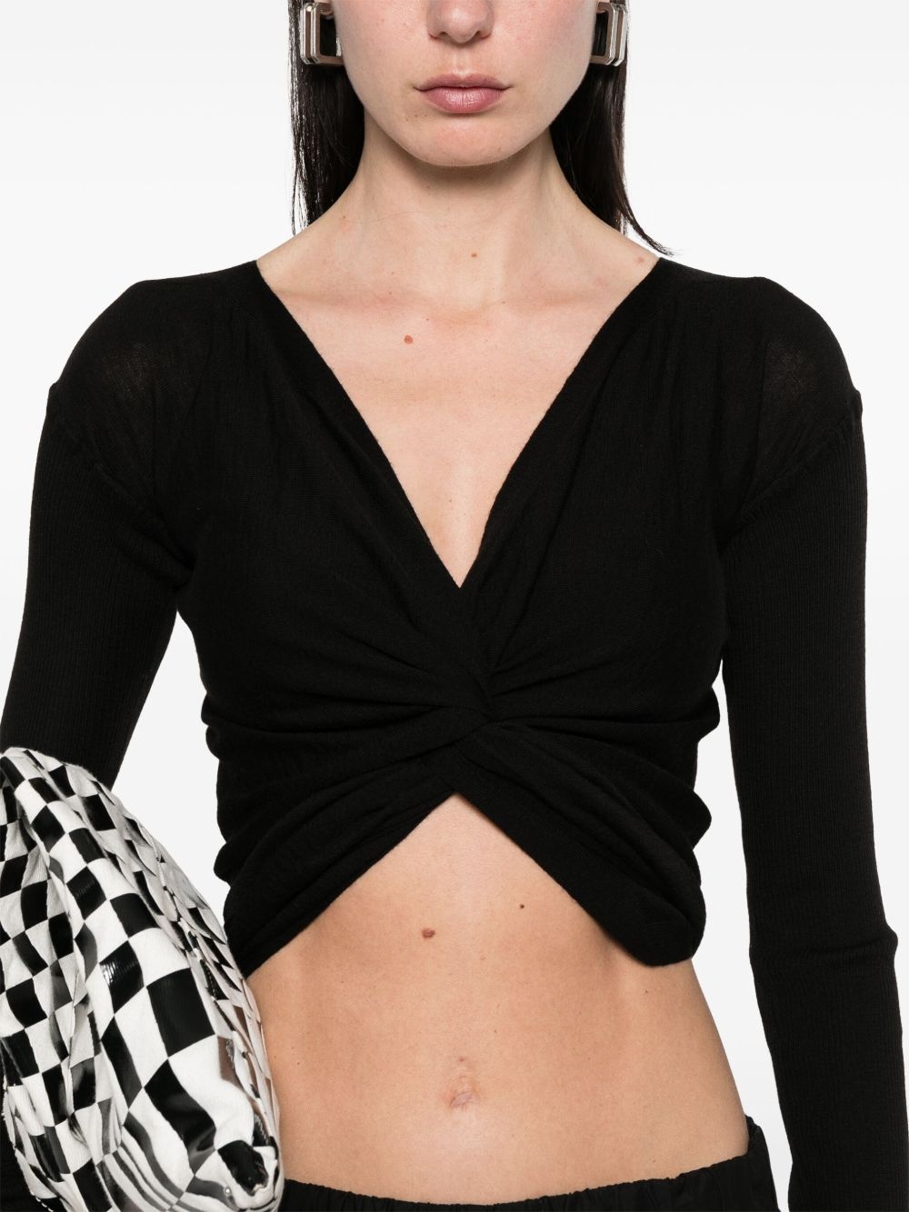 cropped wrap-design cardigan - 5