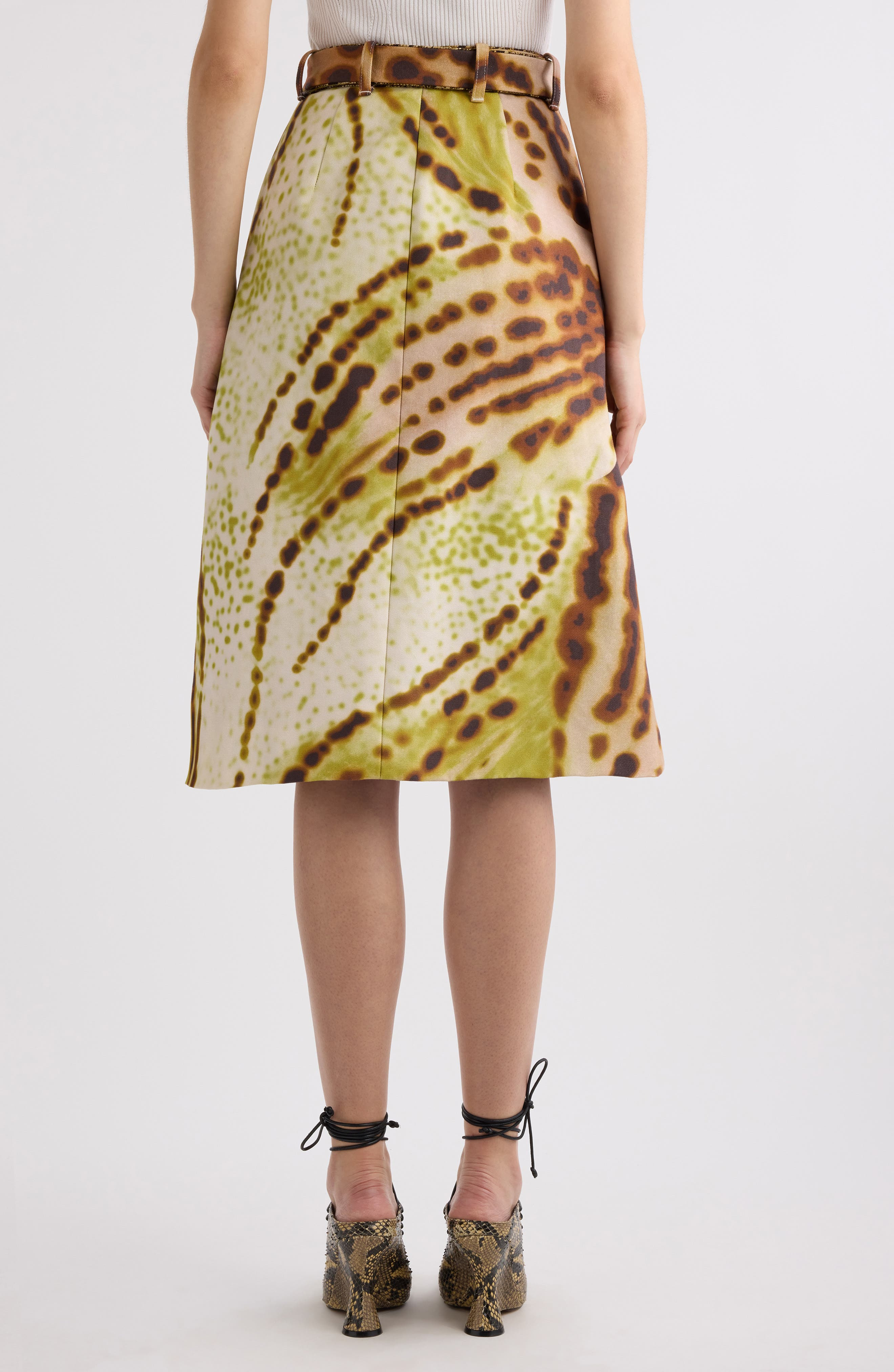 Dries Van Noten Sheraz Leopard Orchid Print Belted Midi Skirt in Olive at Nordstrom - 3