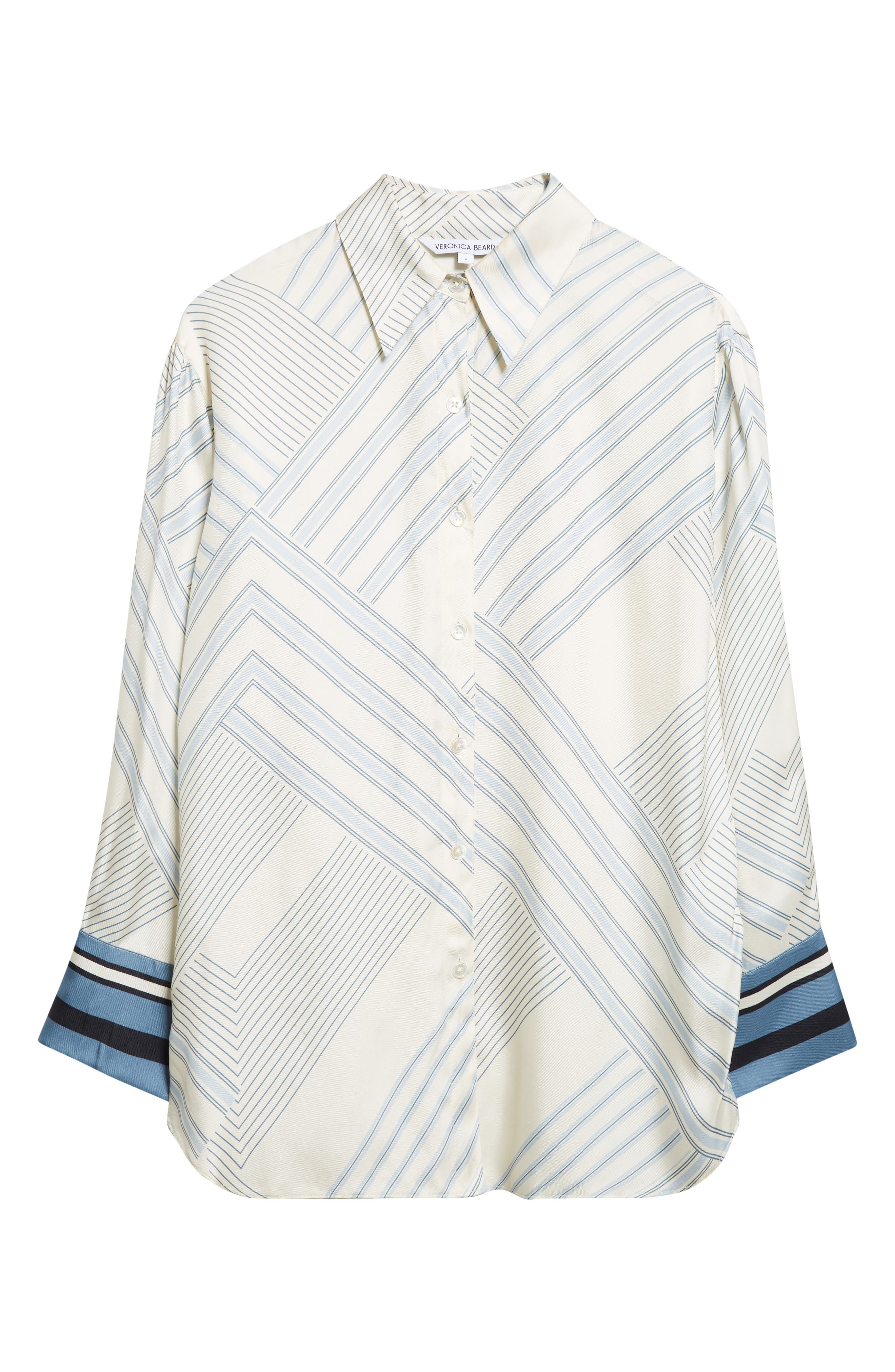 Veronica Beard Delila Stripe Silk Blend Shirt in Dove Blue Lake Multi at Nordstrom - 5