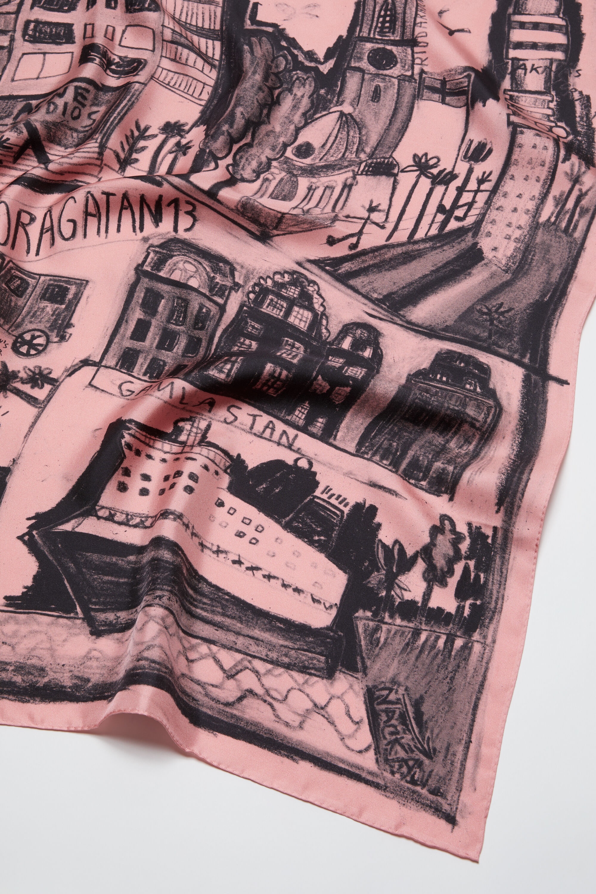 Print silk scarf - Pink/black - 4