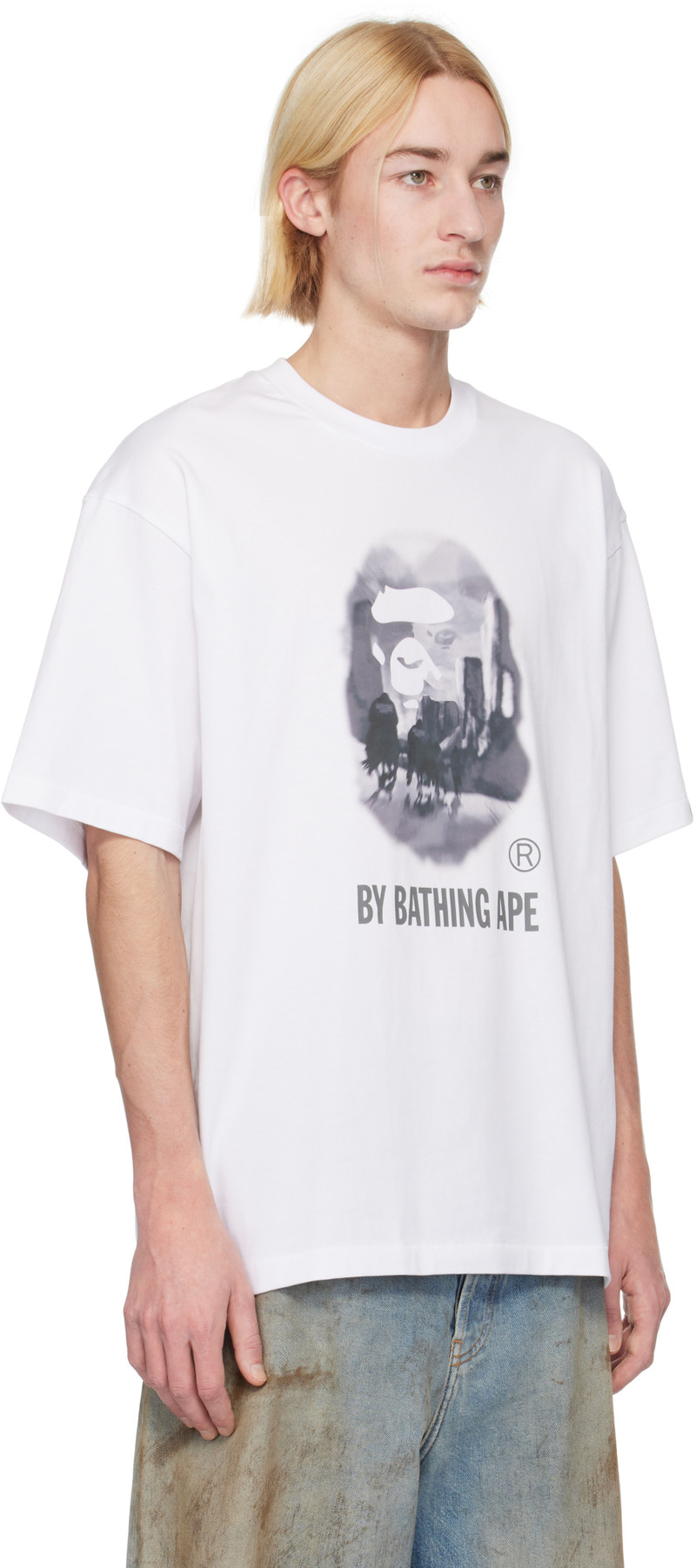 A BATHING APE® White Painting 'By Bathing Ape' Relaxed Fit T-shirt outlook