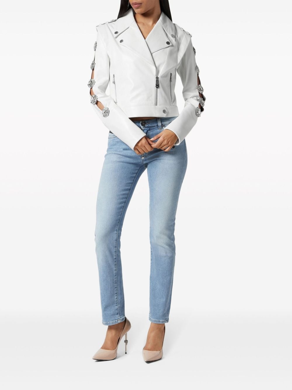 crystal-embellished biker jacket - 2