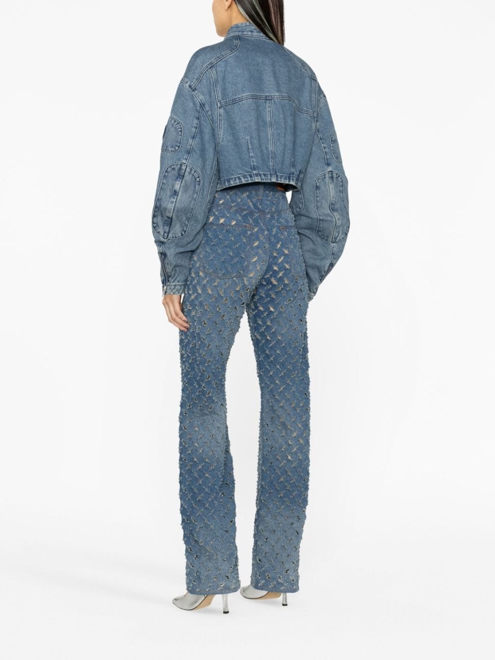 cropped denim biker jacket - 4