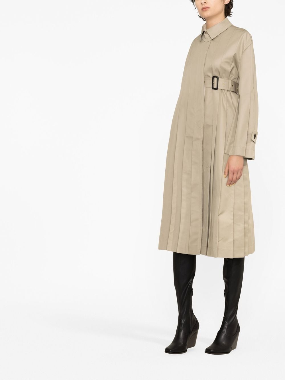 asymmetric pleated trench coat - 3