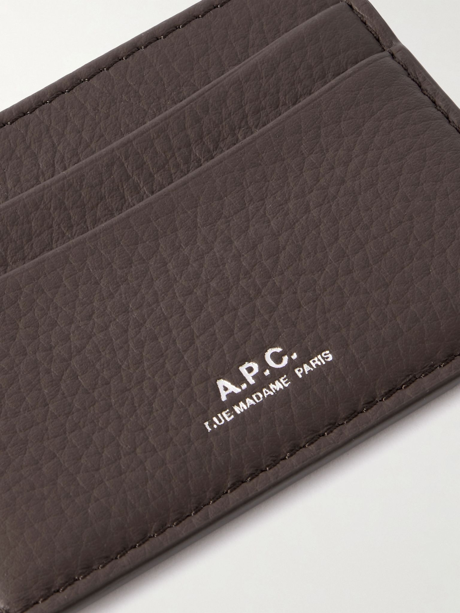 Logo-Print Full-Grain Leather Cardholder Brown - 3