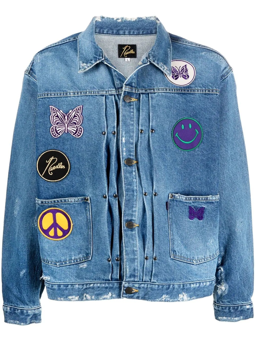 mixed-patches denim jacket - 1