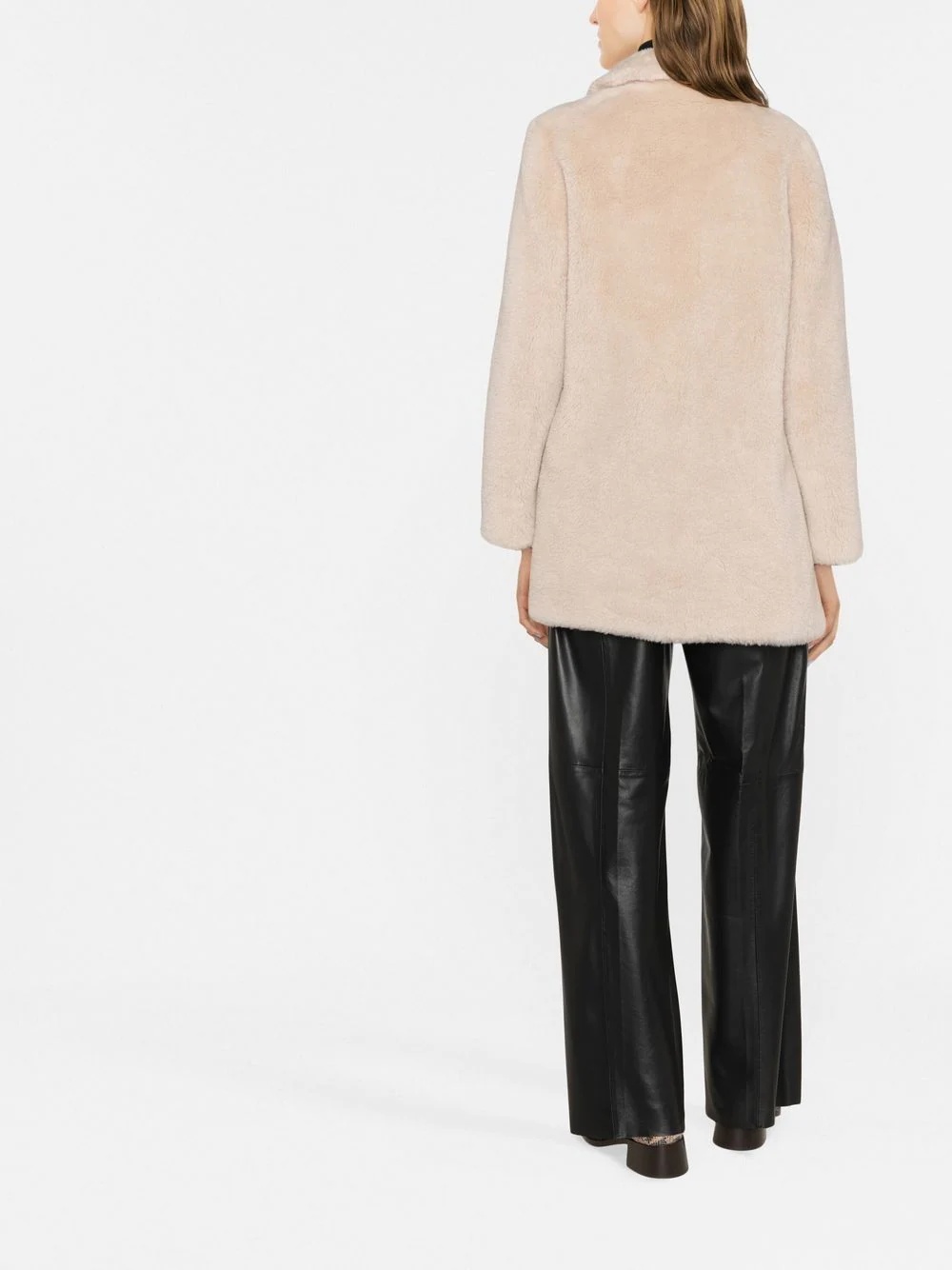 shearling-trim single-breasted coat - 4