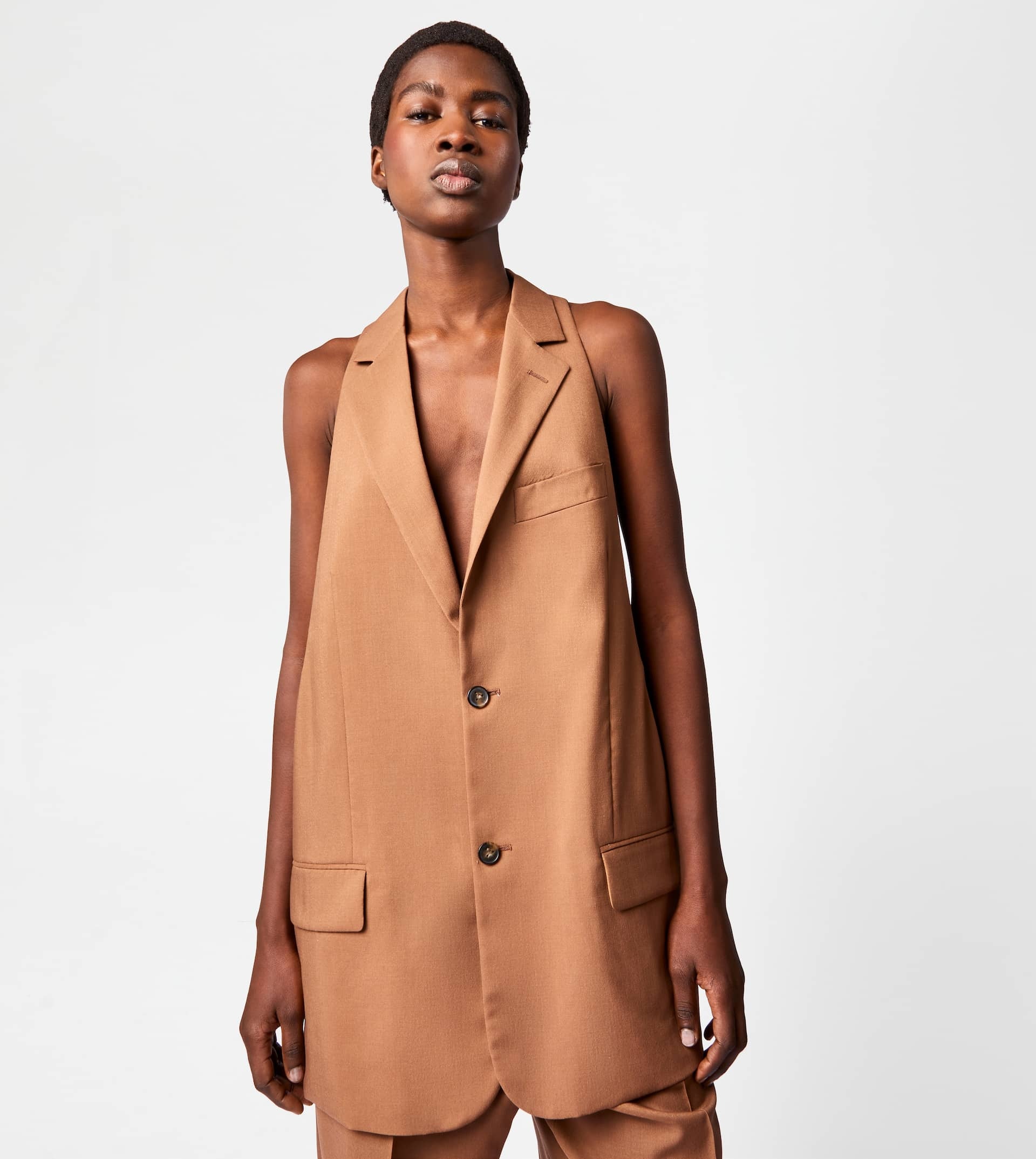GILET IN SILK BLEND WOOL - BROWN - 6